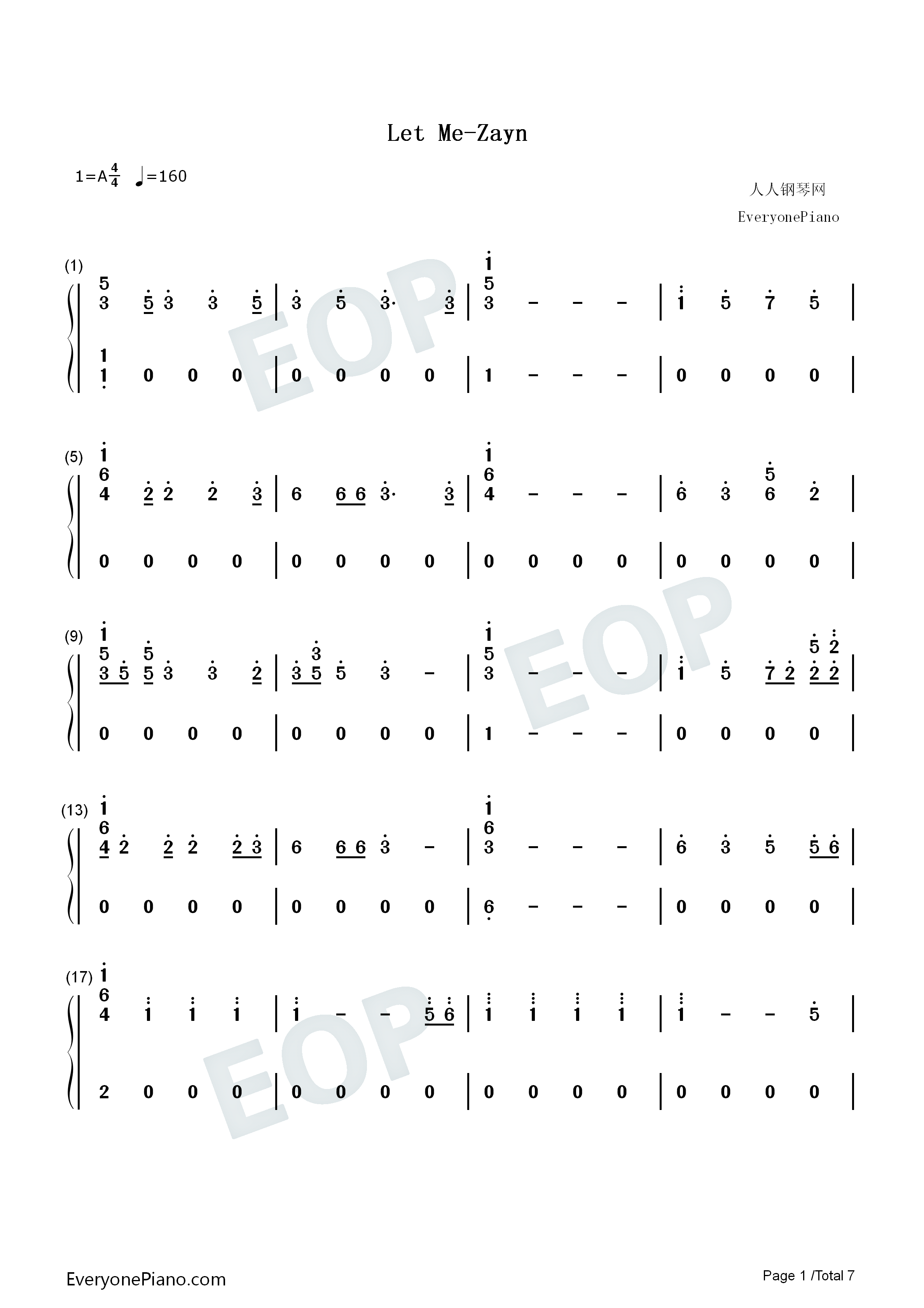 Let_Me钢琴简谱_Zayn演唱