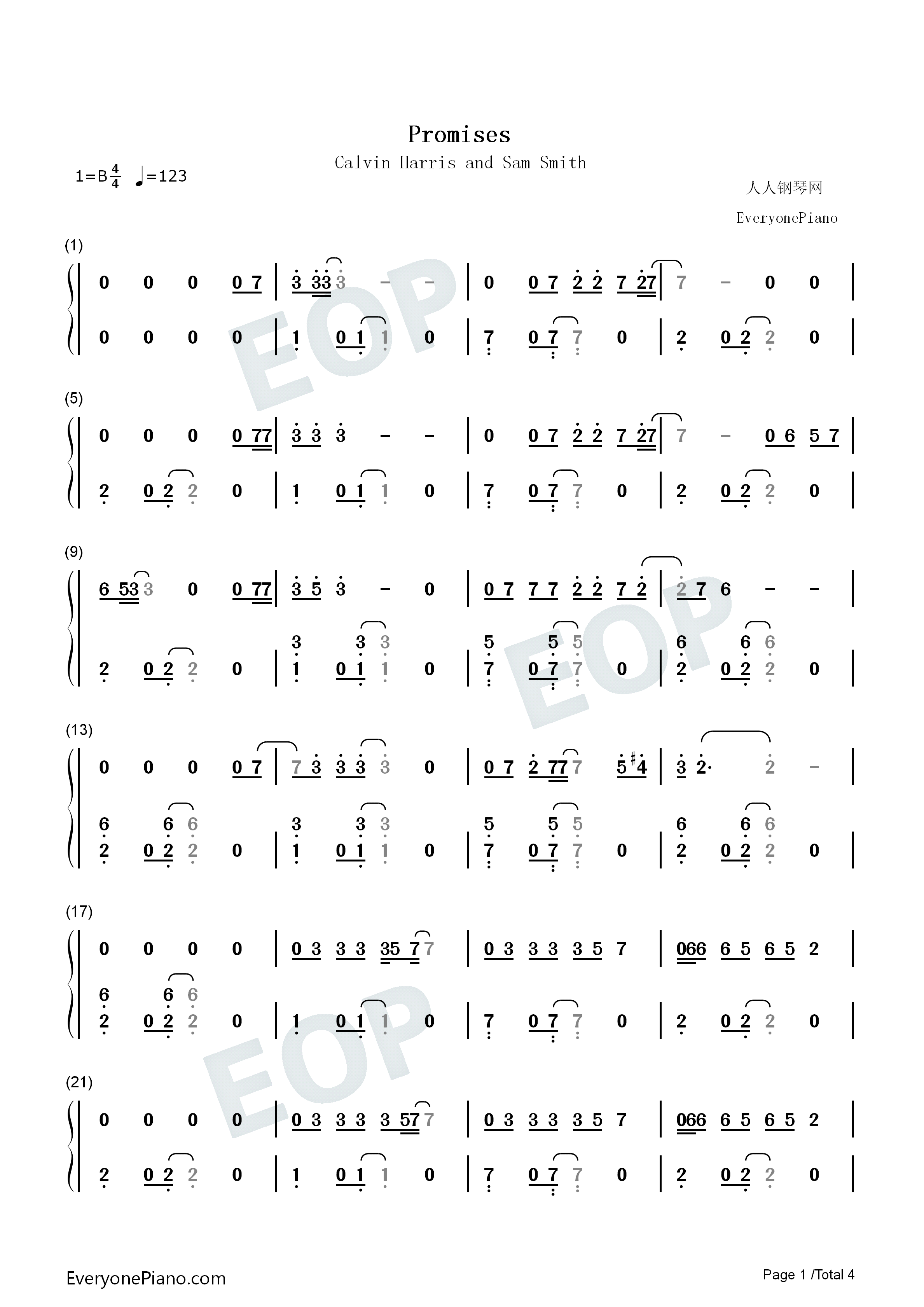 Promises钢琴简谱_Calvin_Harris_Sam_Smith演唱