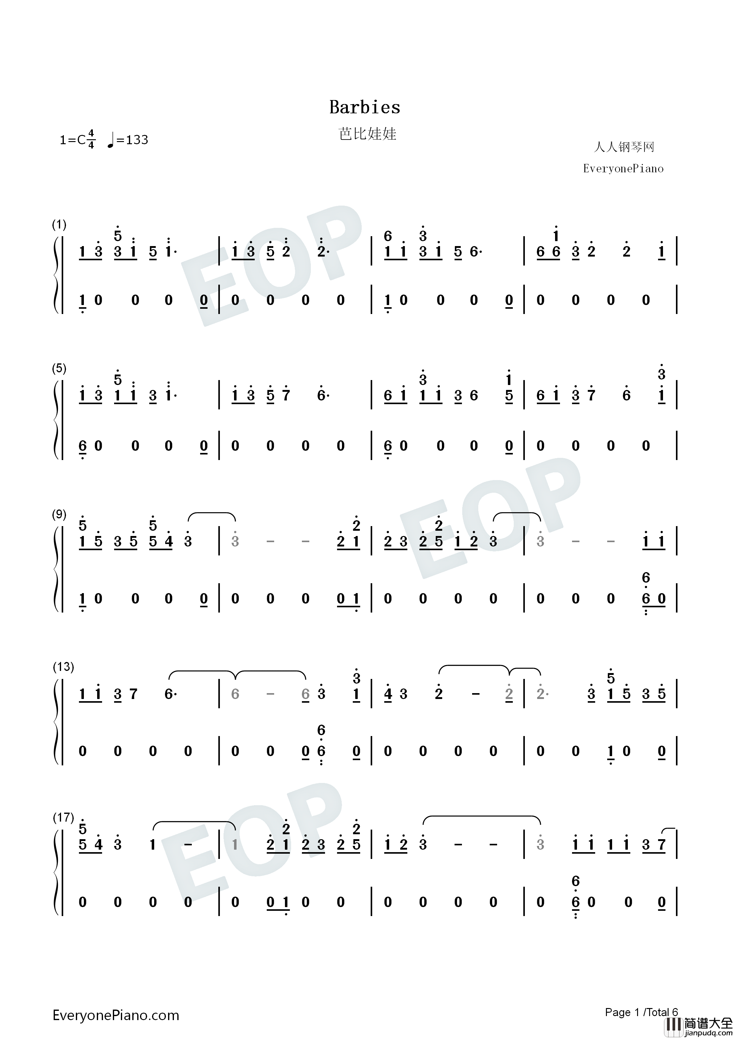 Barbies钢琴简谱_Pink演唱