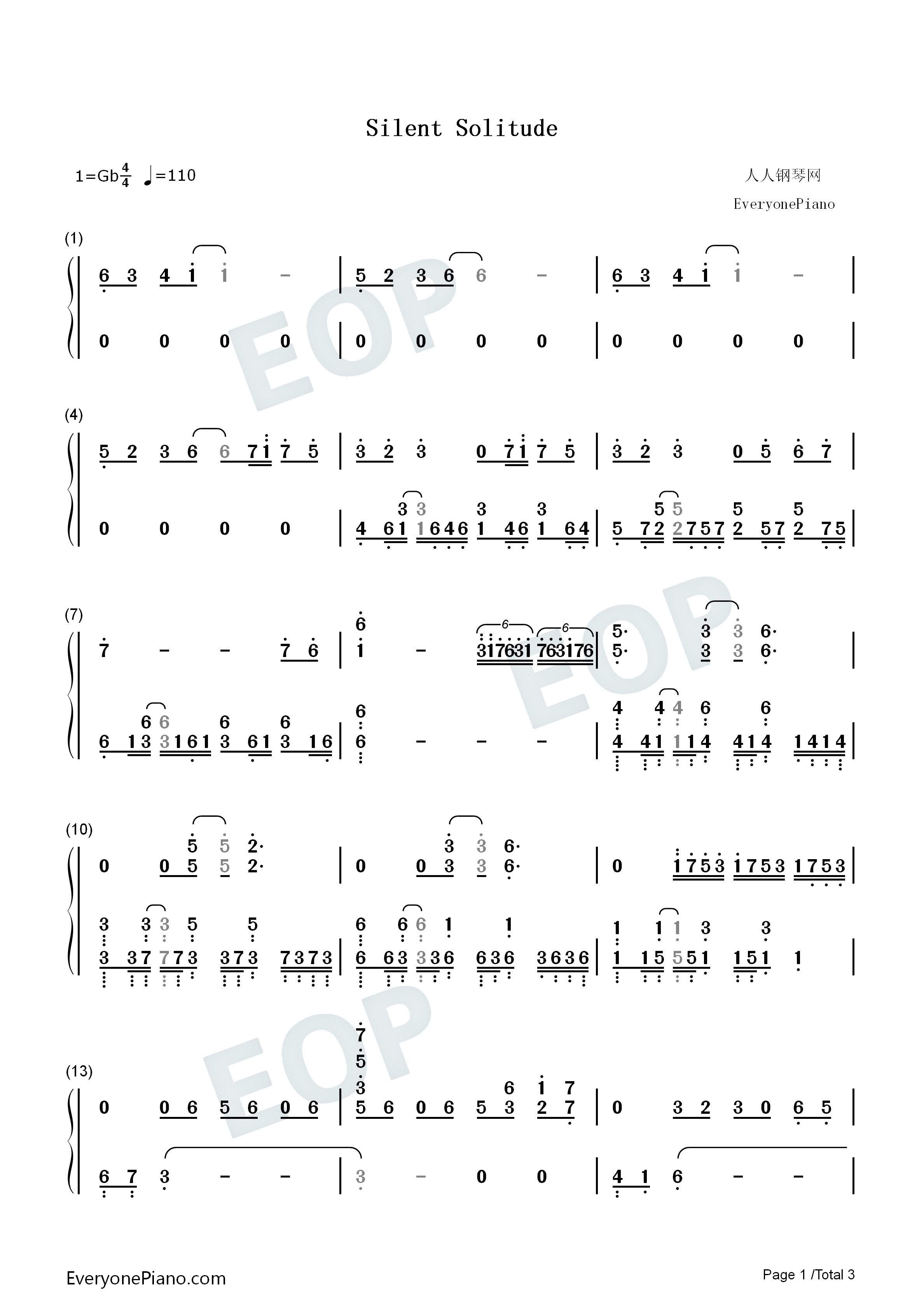 Silent_Solitude钢琴简谱_OxT演唱