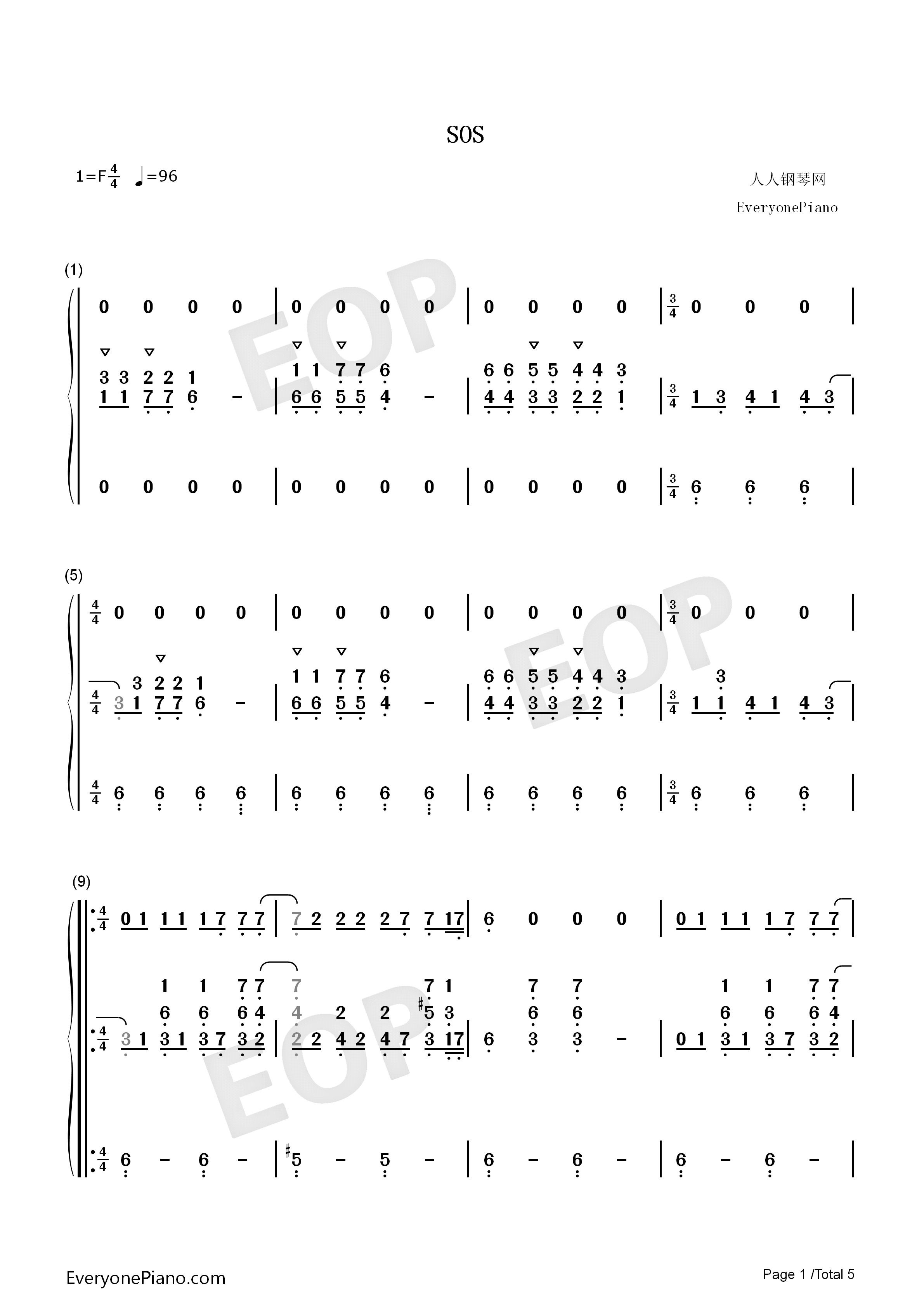 SOS钢琴简谱_Cher演唱