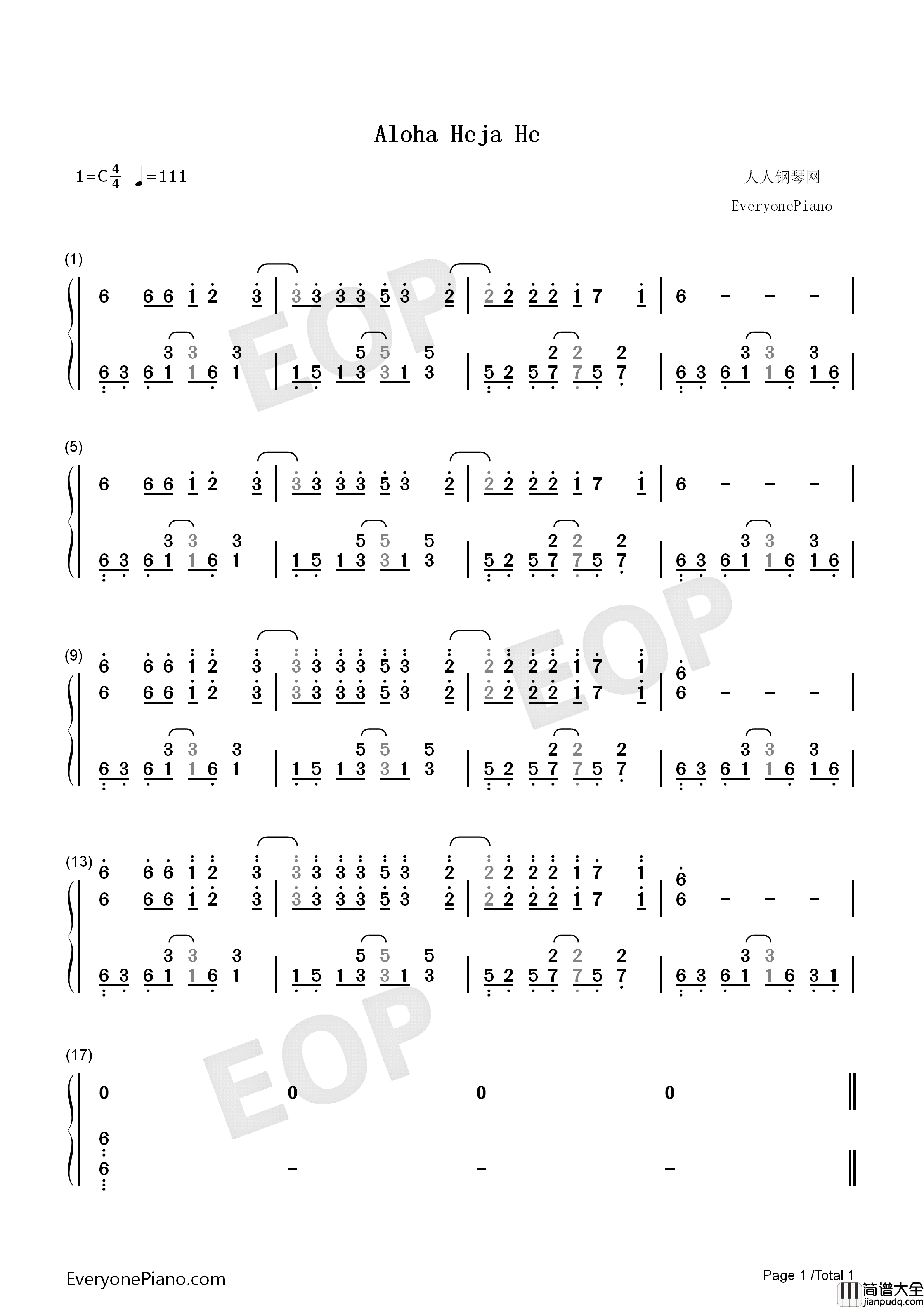 Aloha_Heja_He钢琴简谱_Achim_Reichel演唱