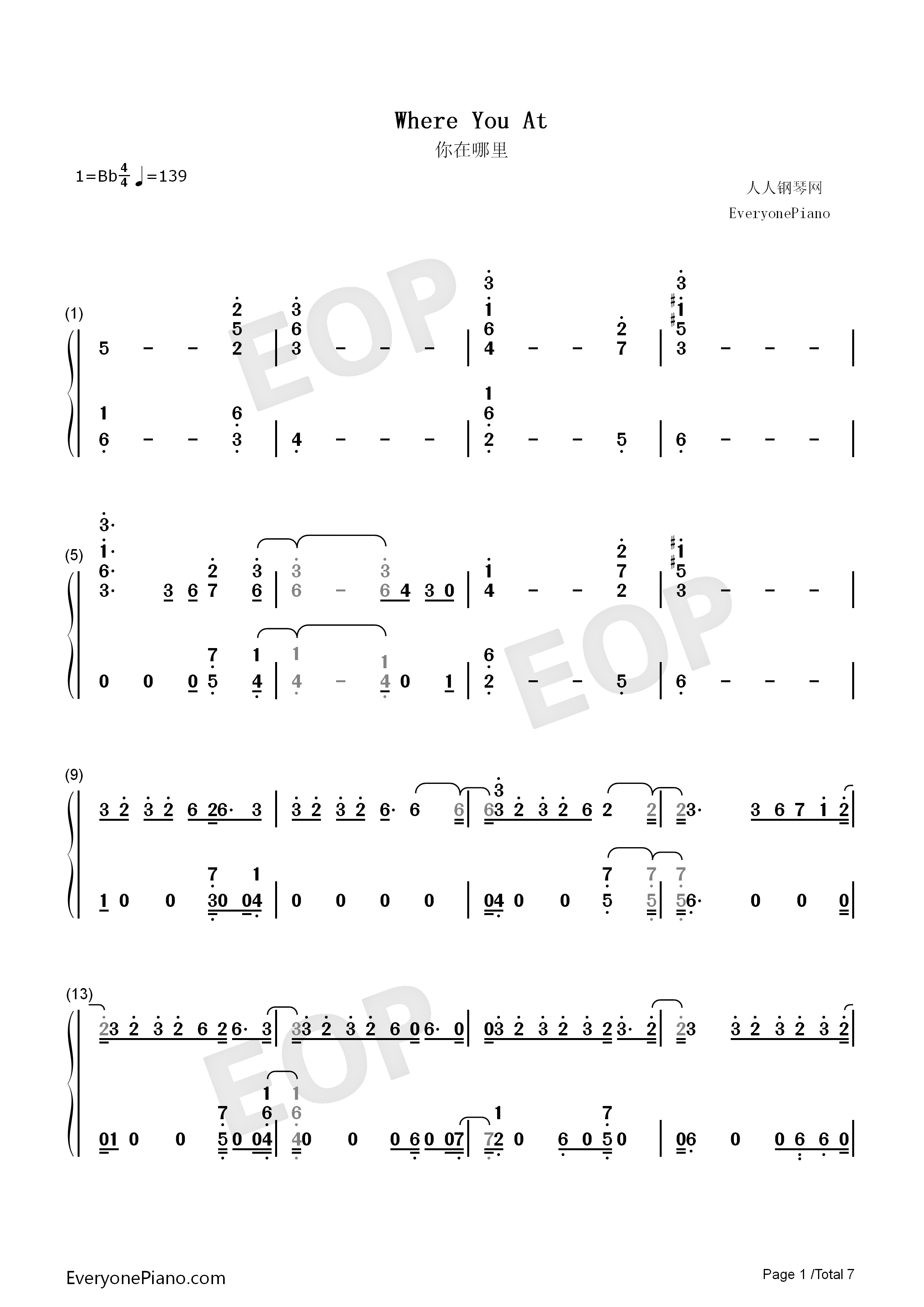Where_You_At钢琴简谱_NU'EST演唱
