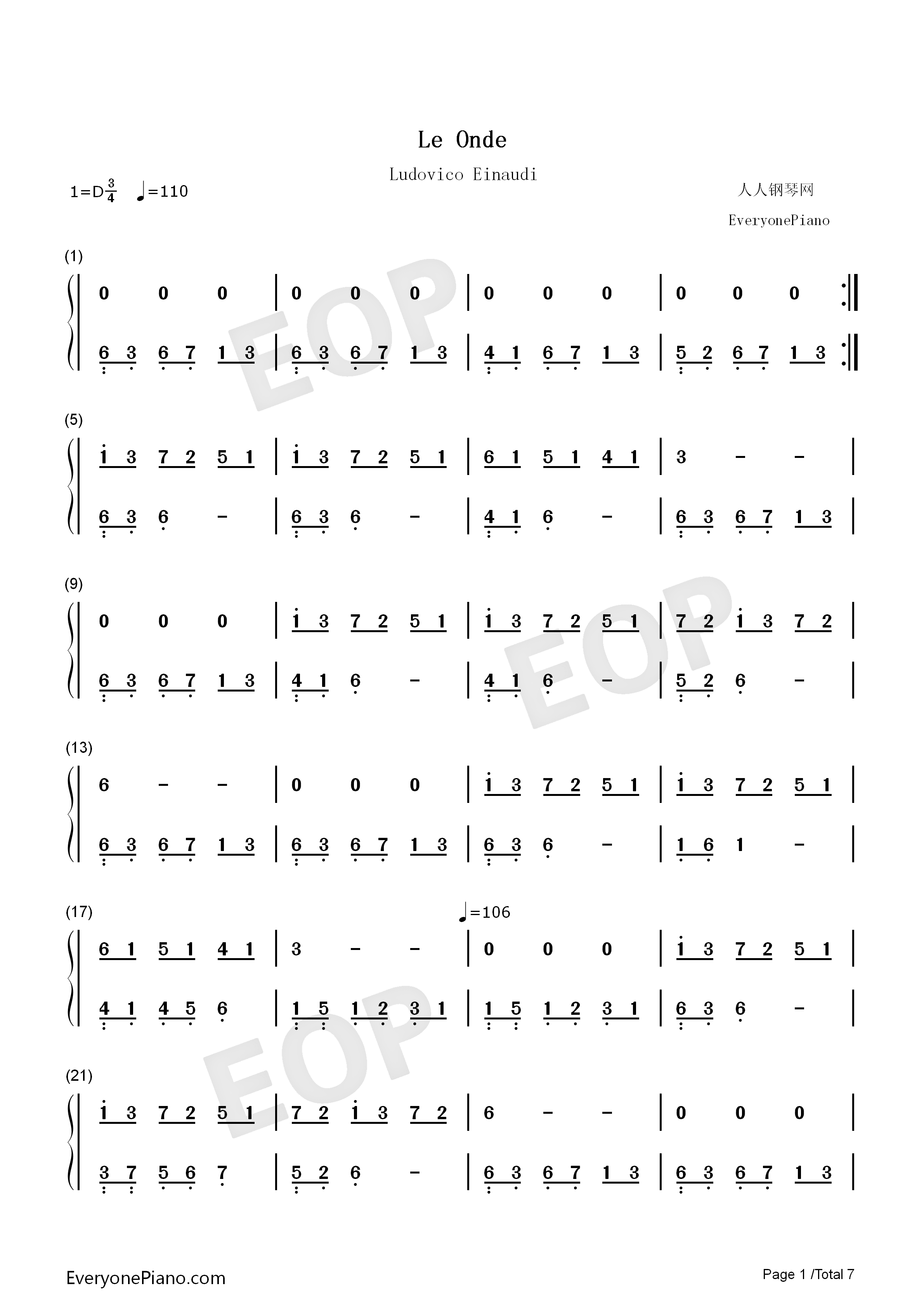 Le_Onde钢琴简谱_Ludovico_Einaudi演唱