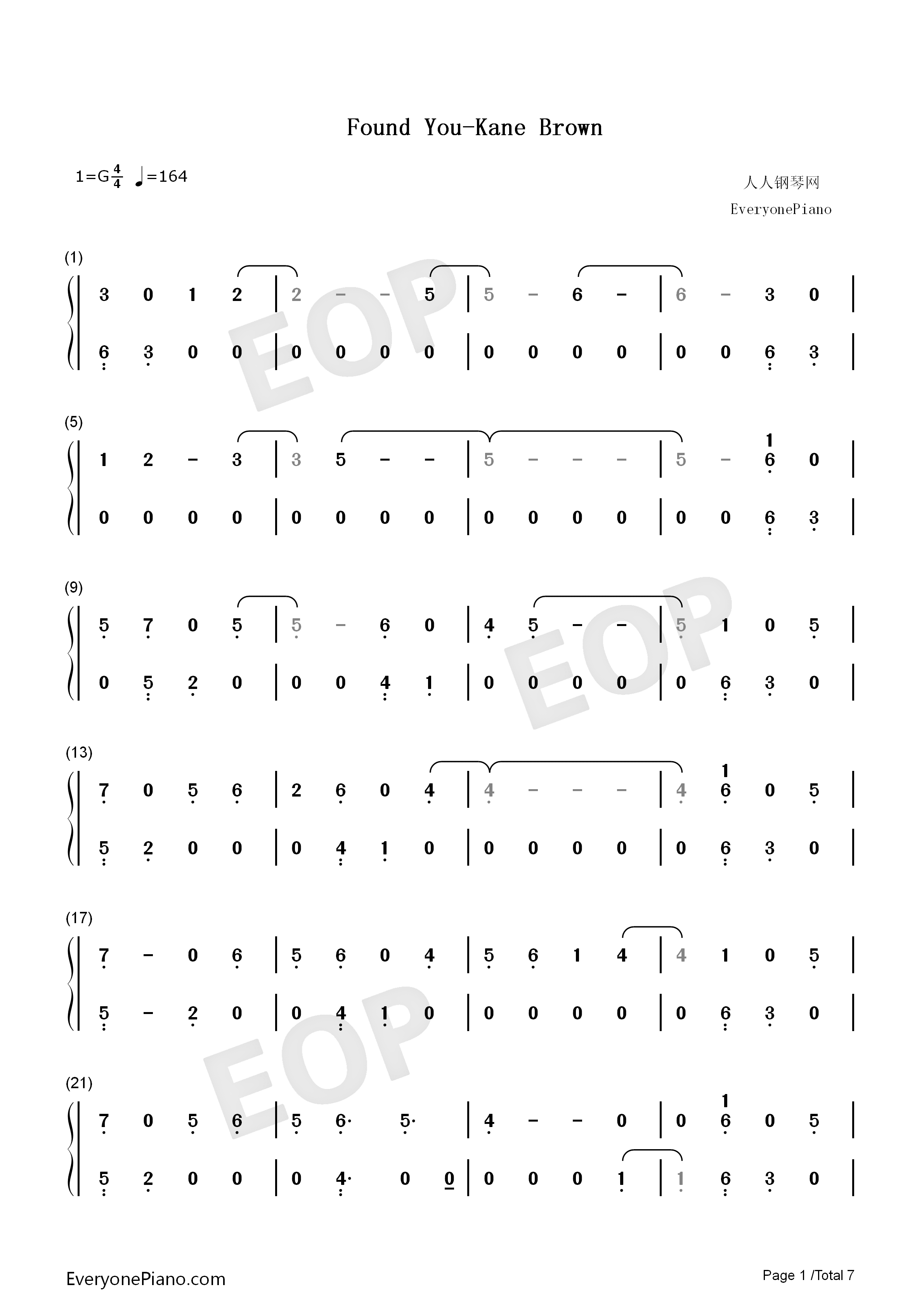 Found_You钢琴简谱_Kane_Brown演唱