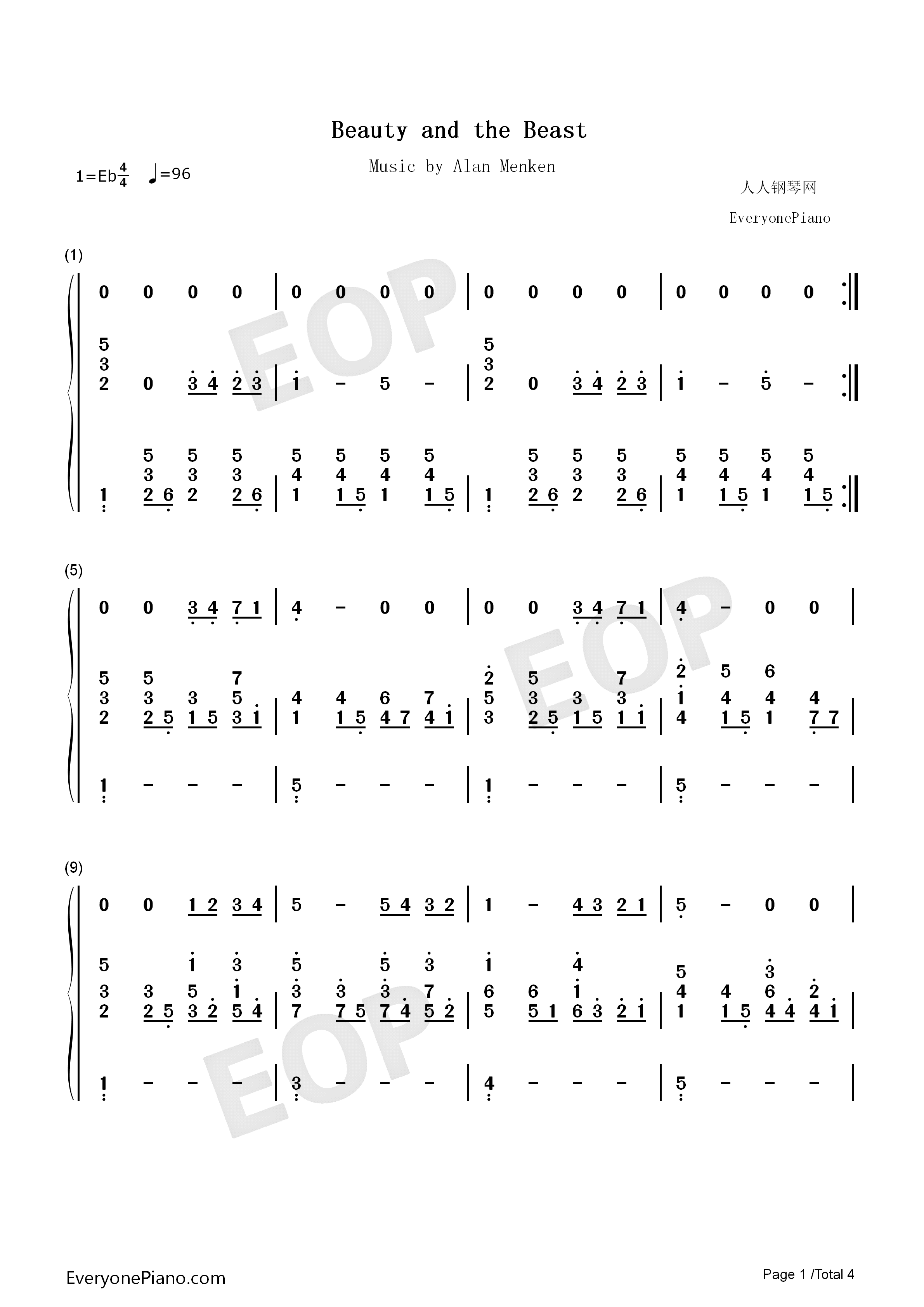 Beauty_and_the_Beast钢琴简谱_席琳狄翁演唱