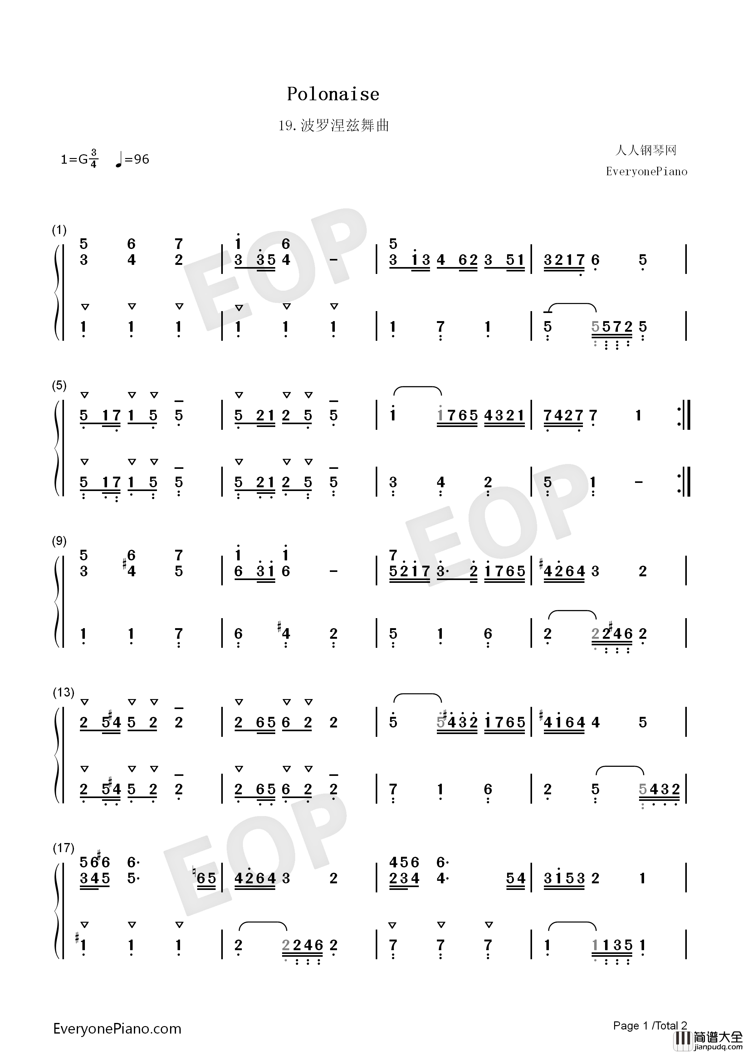 波罗涅兹舞曲_19钢琴简谱_巴赫演唱