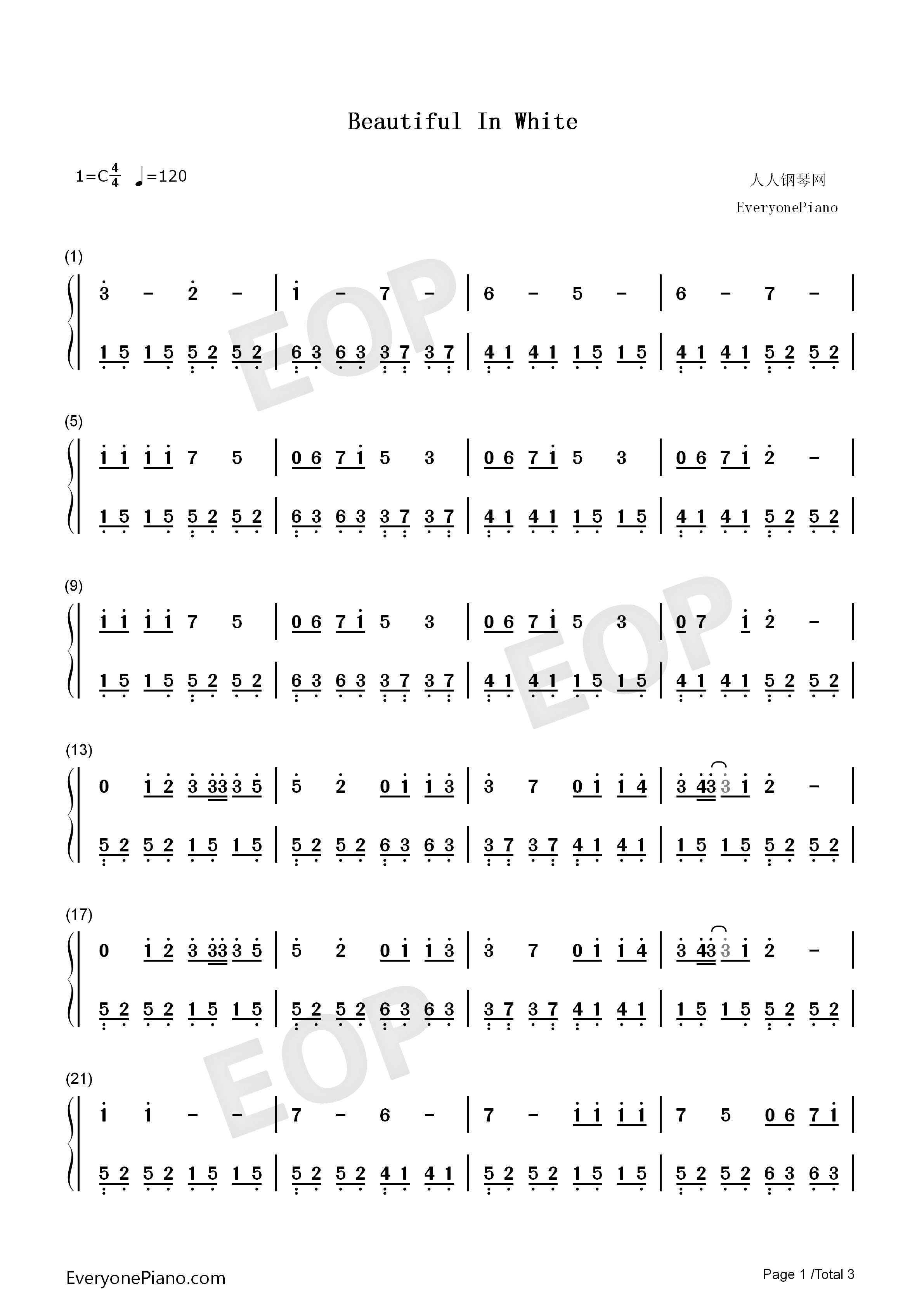 Beautiful_in_White钢琴简谱_西域男孩__Westlife演唱