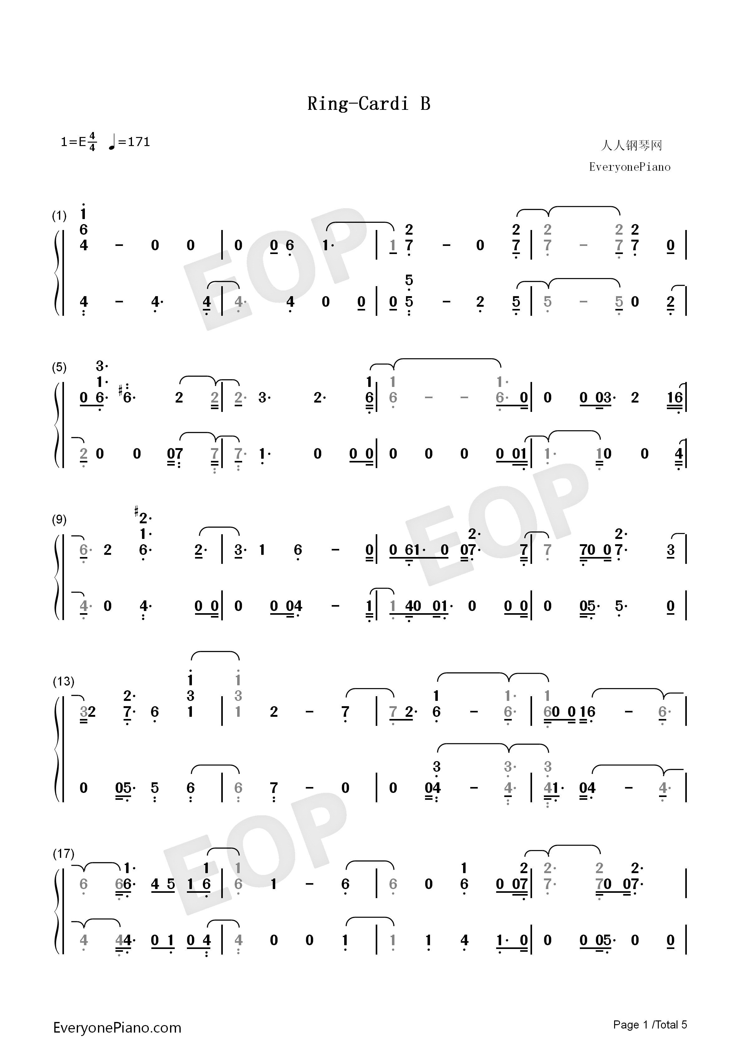 Ring钢琴简谱_Cardi_B演唱