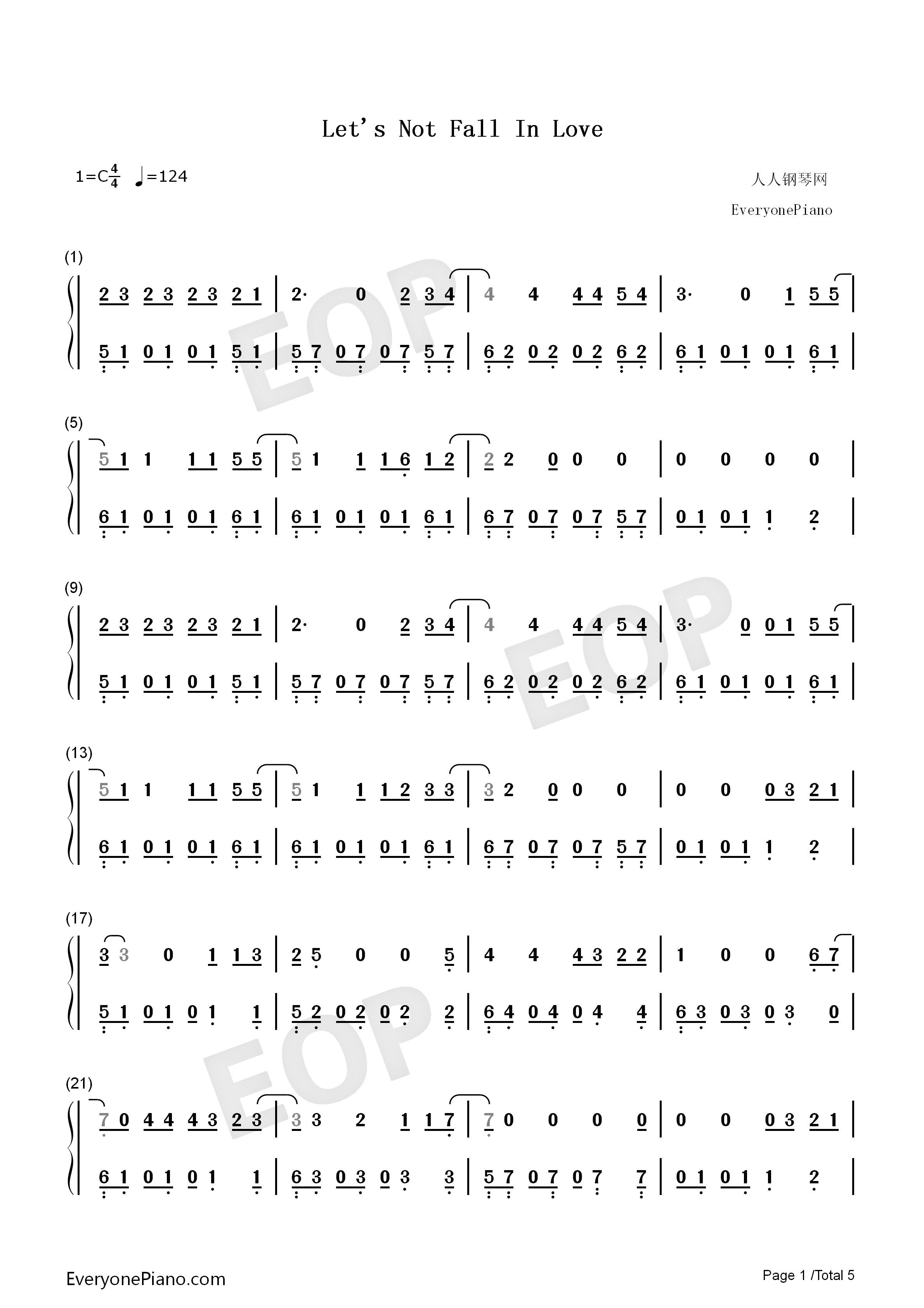 Let's_Not_Fall_in_Love钢琴简谱_Big_Bang演唱