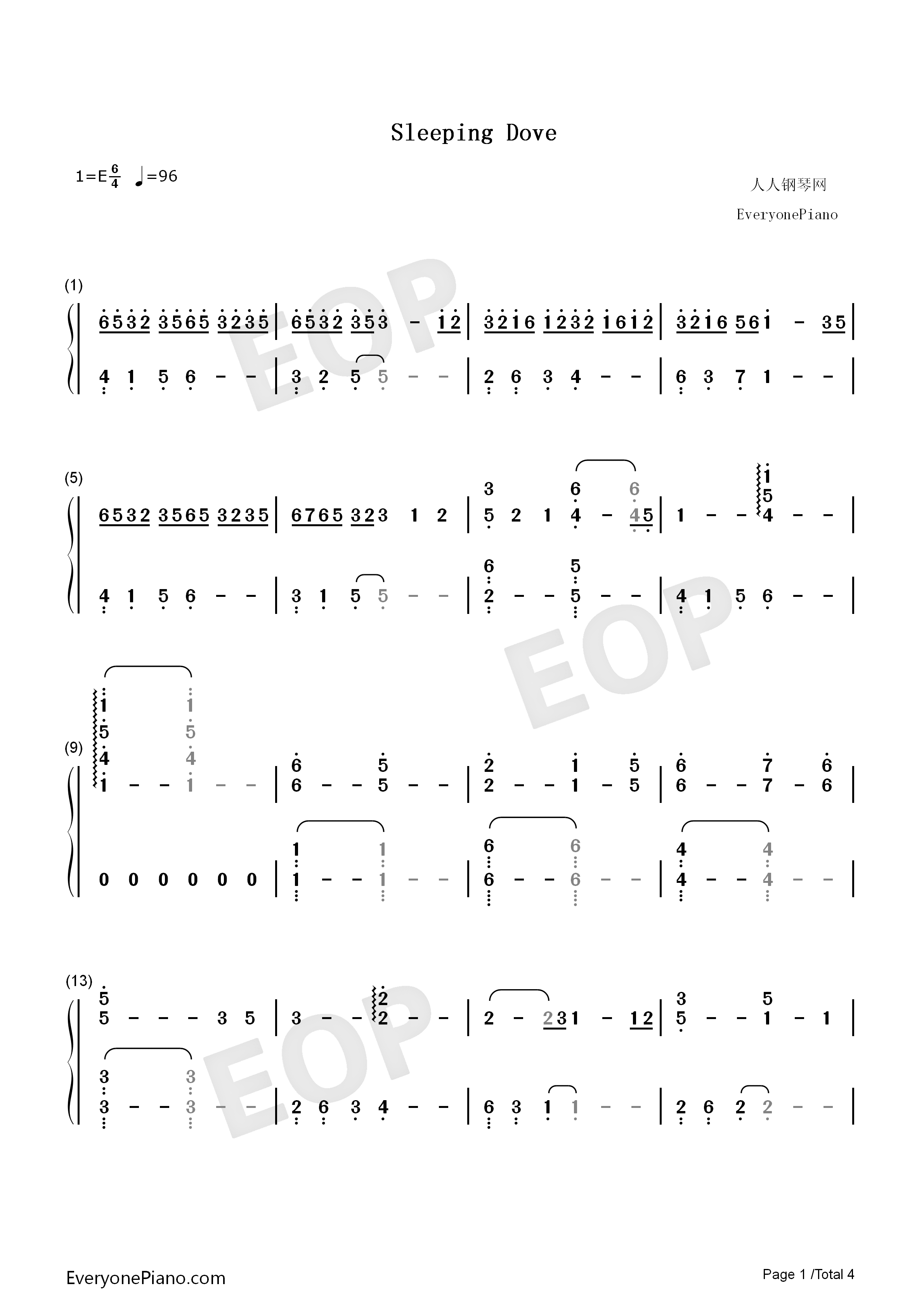 Sleeping_Dove钢琴简谱_David_Lanz演唱