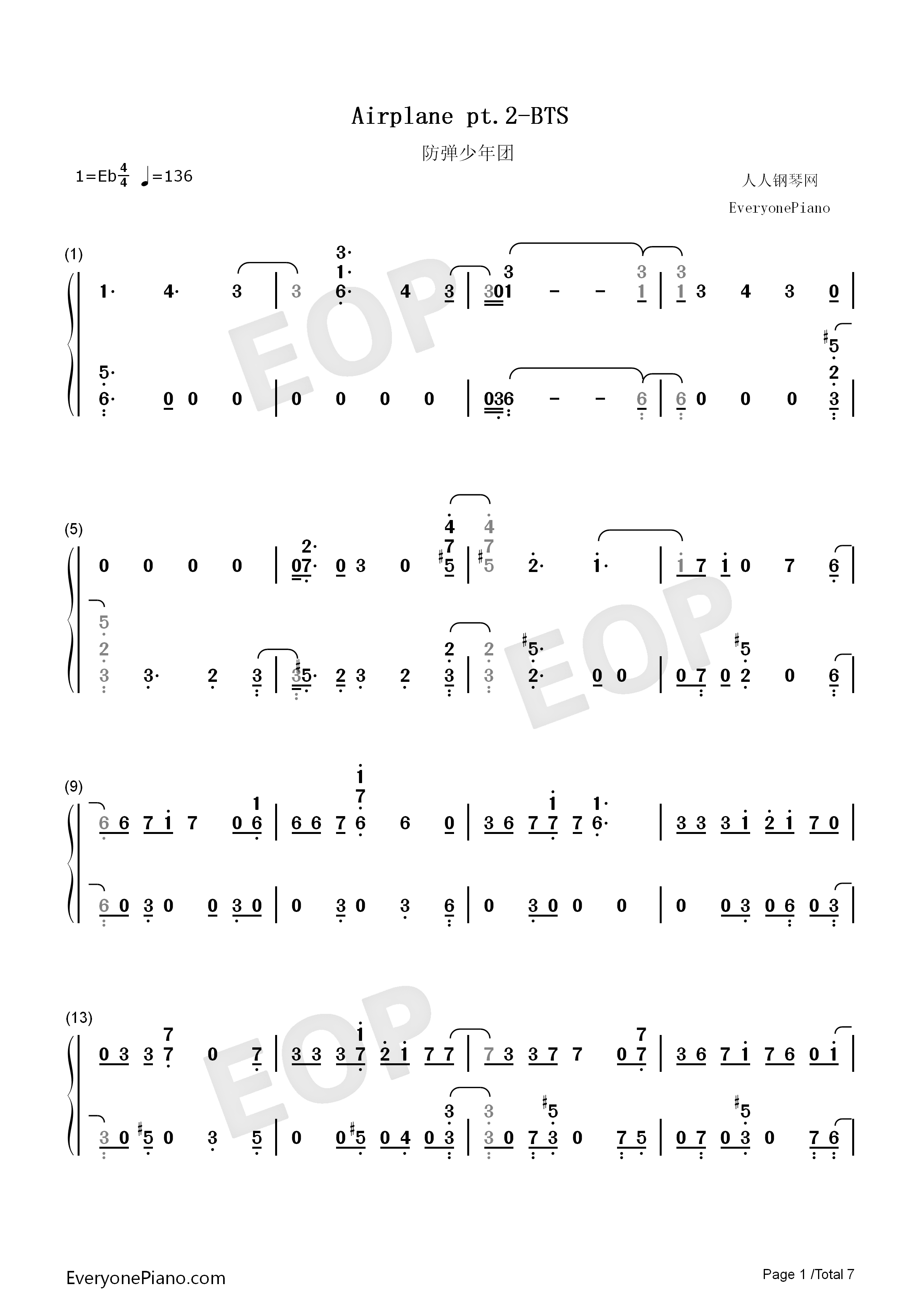 Airplane_pt._2钢琴简谱_防弹少年团演唱