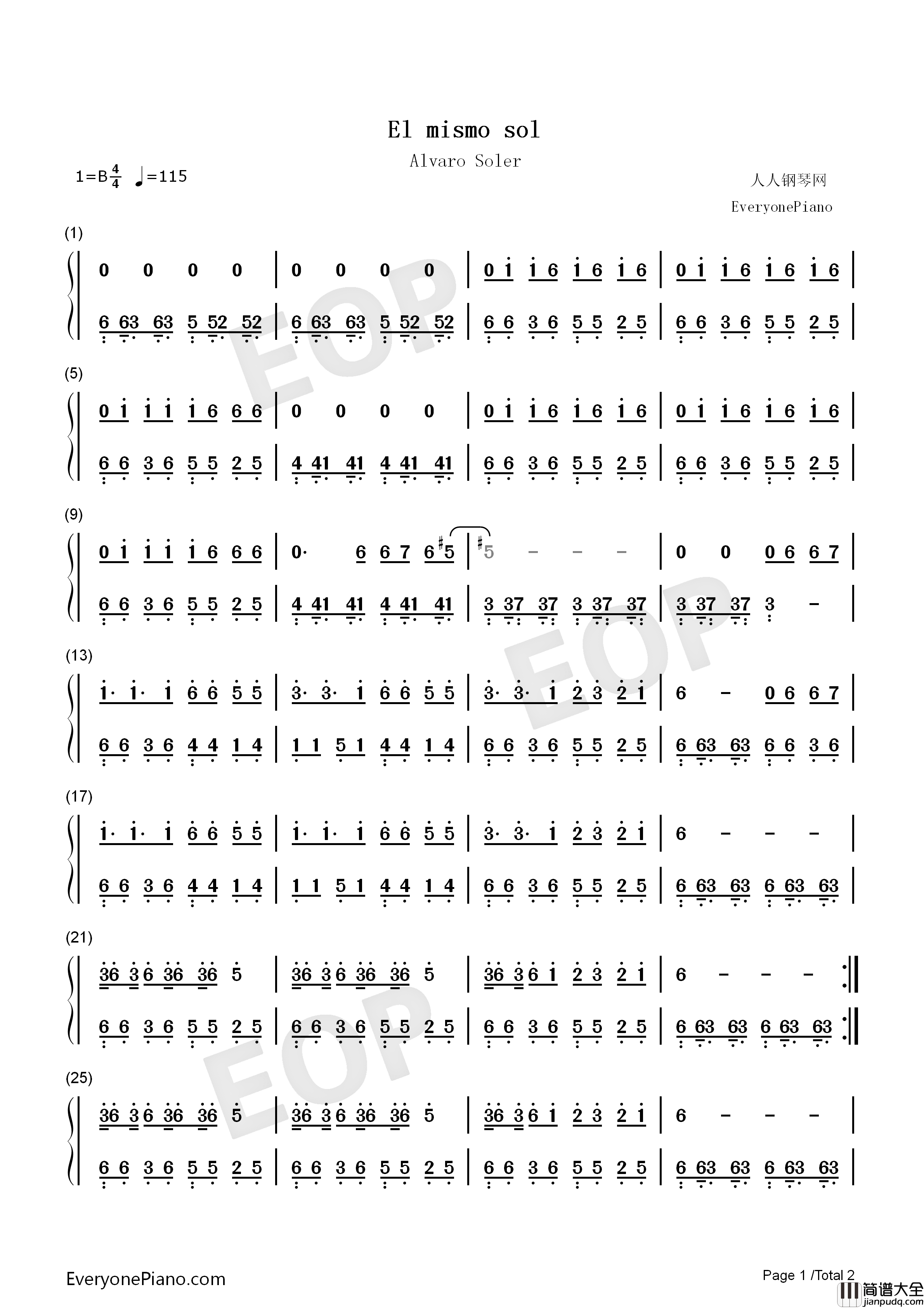 El_mismo_sol钢琴简谱_Alvaro_Soler演唱