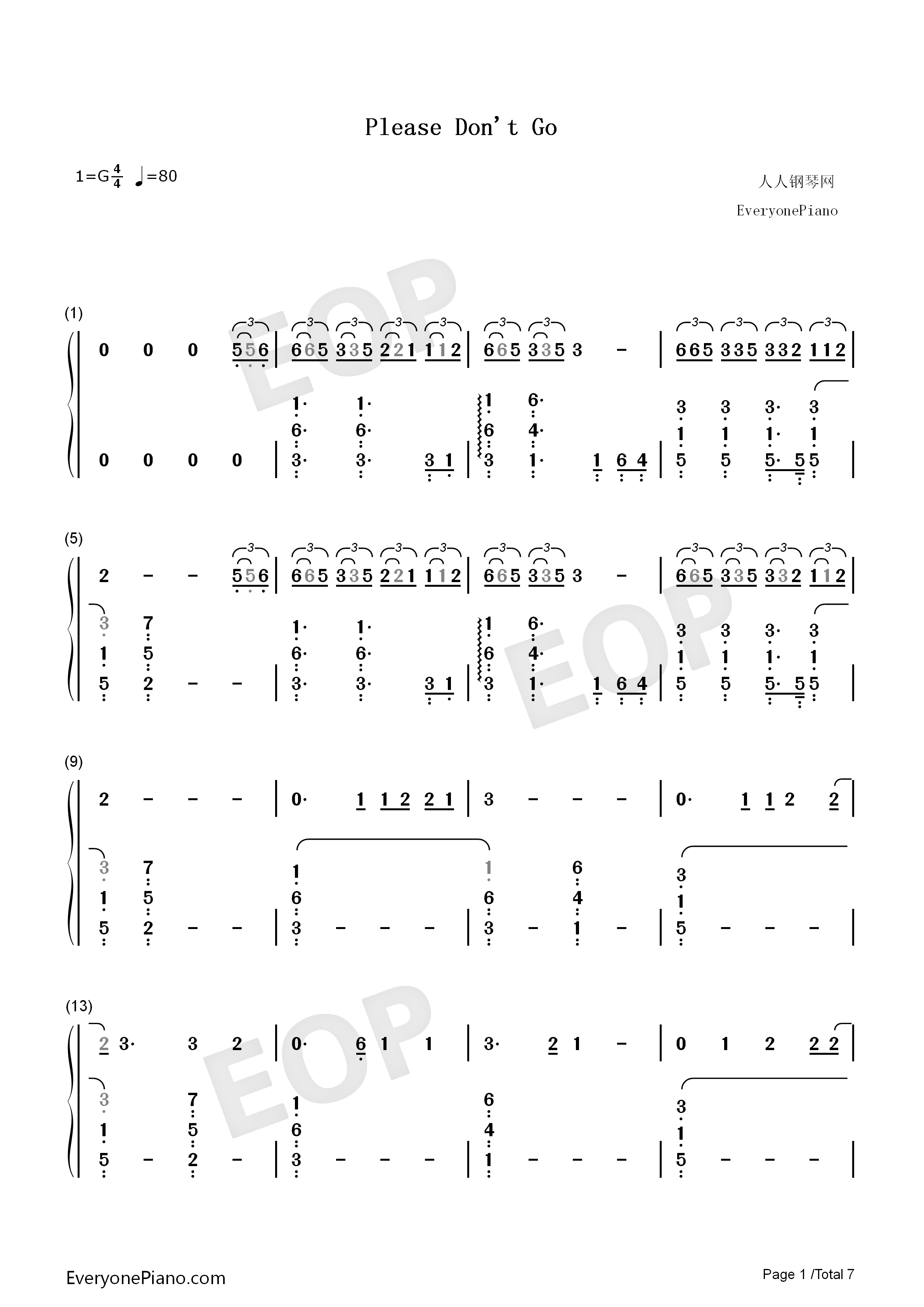 Please_Don't_Go钢琴简谱_Joel_Adams演唱