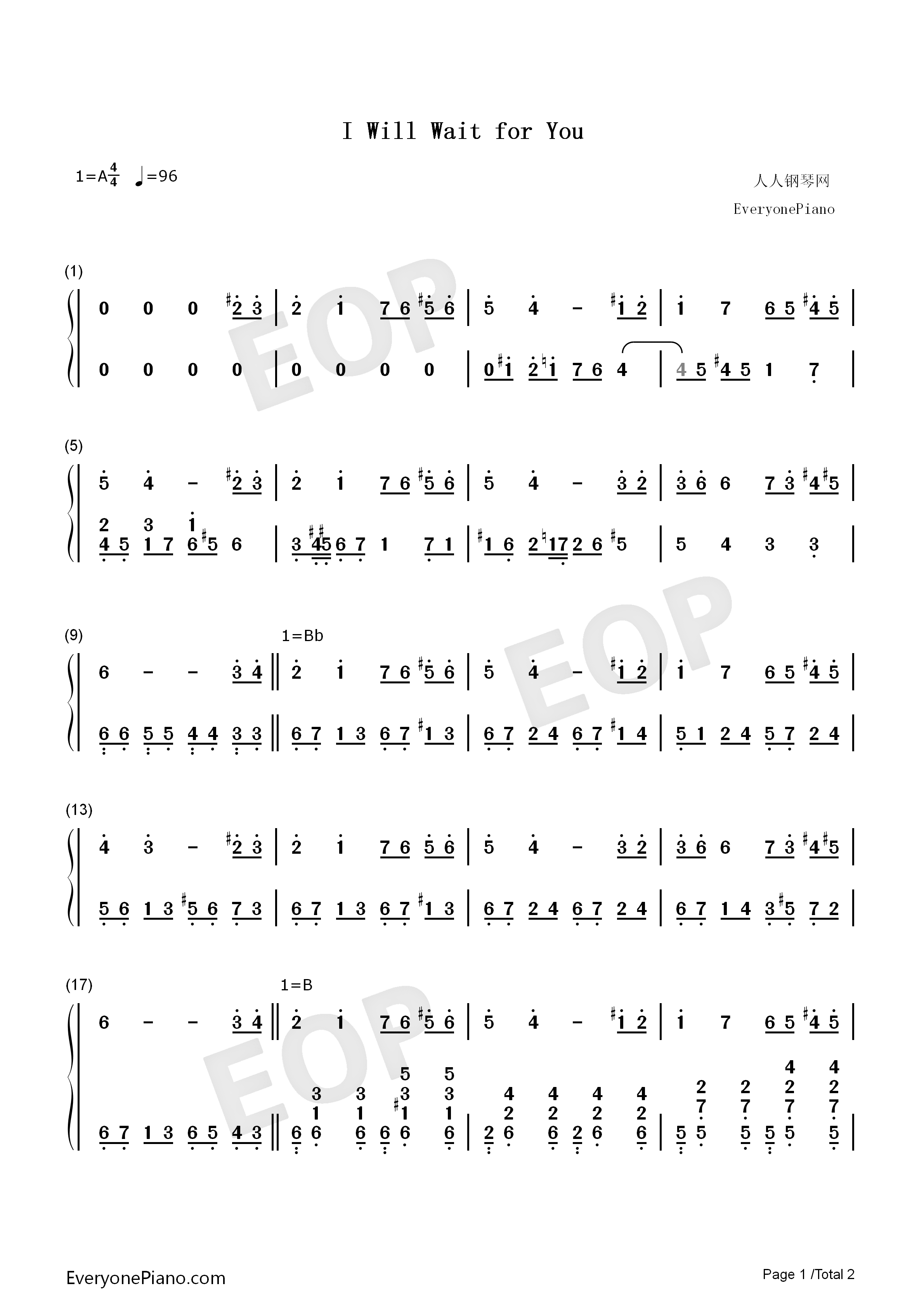 I_Will_Wait_For_You钢琴简谱_Michel_Legrand演唱