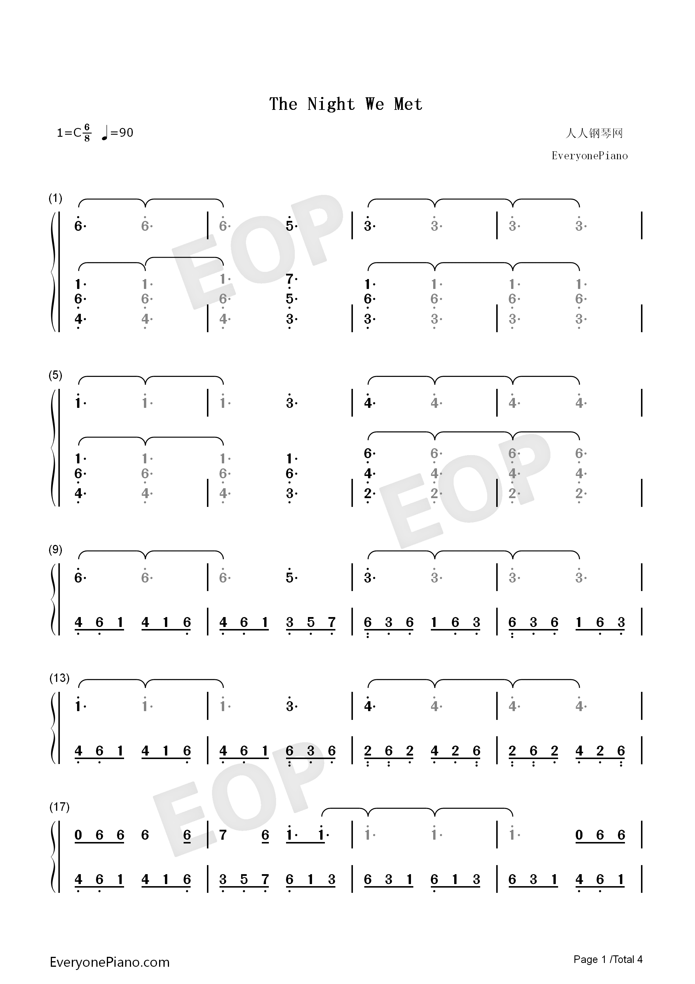 The_Night_We_Met钢琴简谱_Lord_Huron演唱