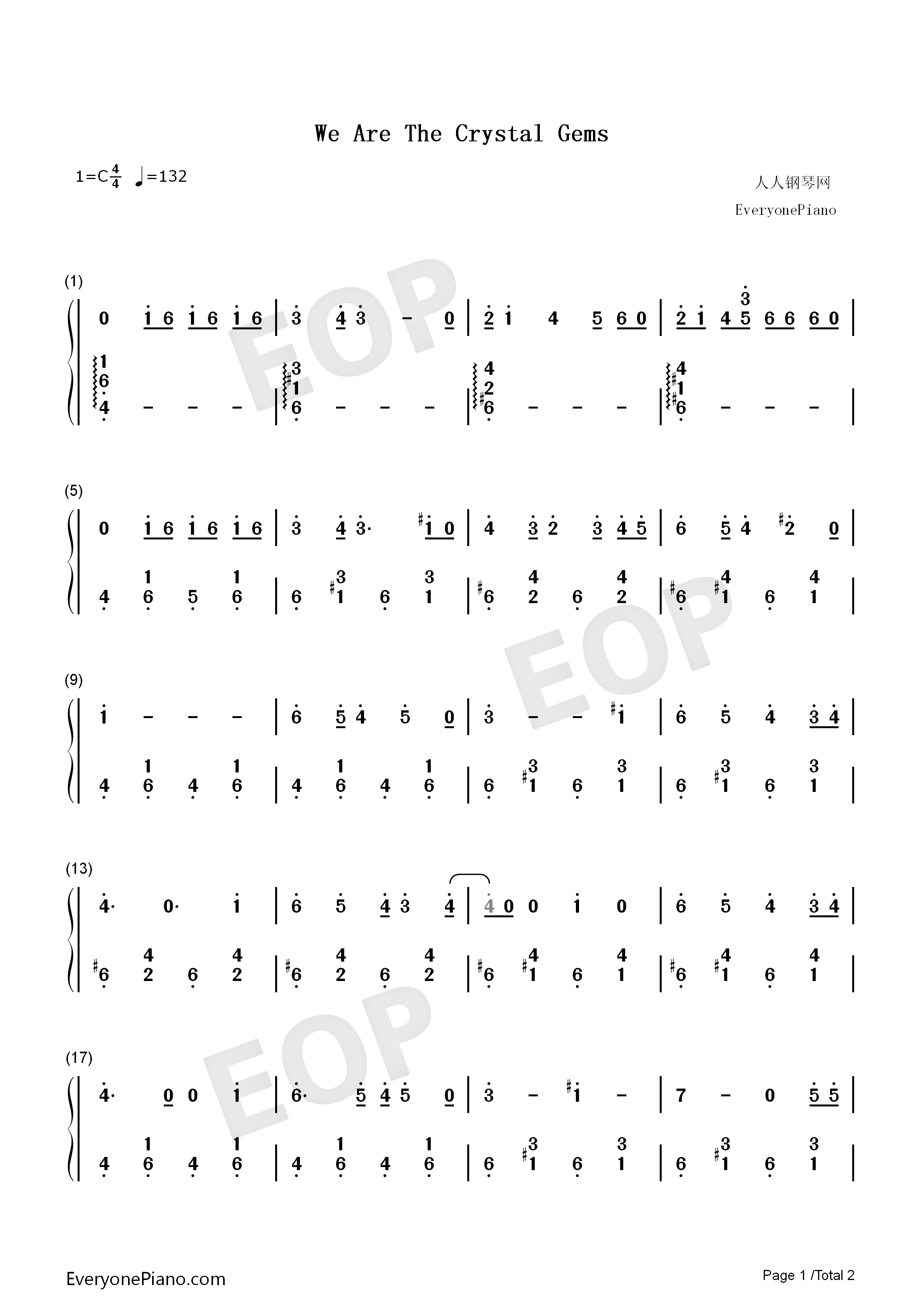 We_Are_The_Crystal_Gems钢琴简谱_Zach_Callison_Estelle_Michaela_Dietz_Deedee_Magno_Hall演唱