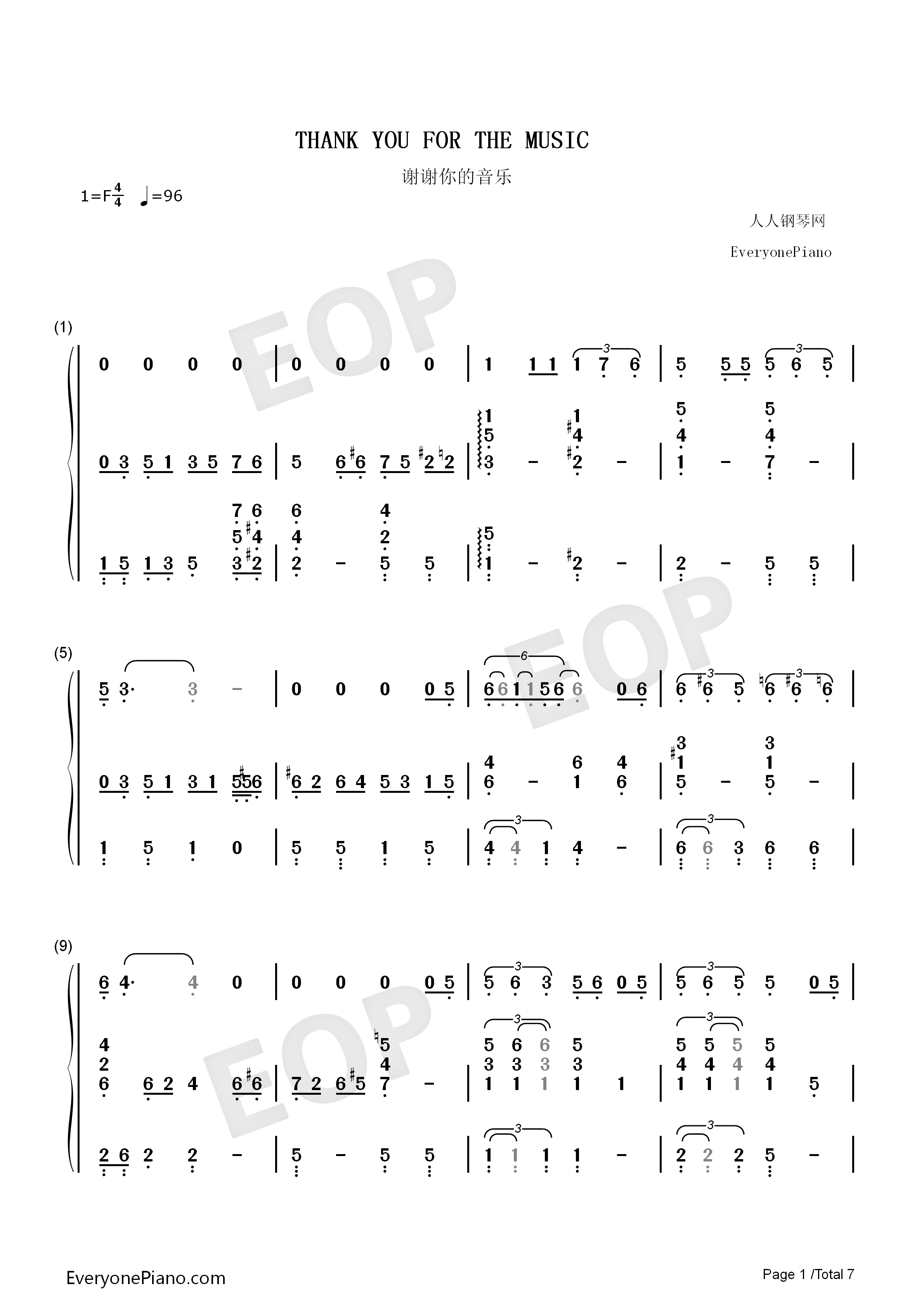 Thank_You_For_The_Music钢琴简谱_ABBA演唱