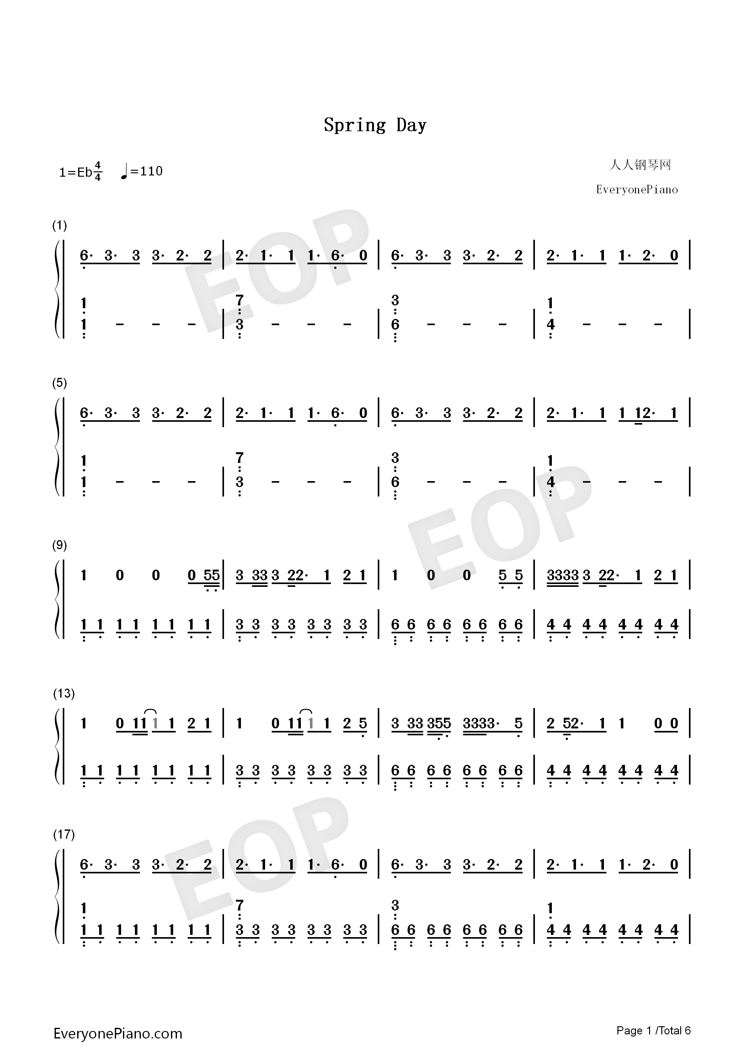 Spring_Day钢琴简谱_防弹少年团演唱