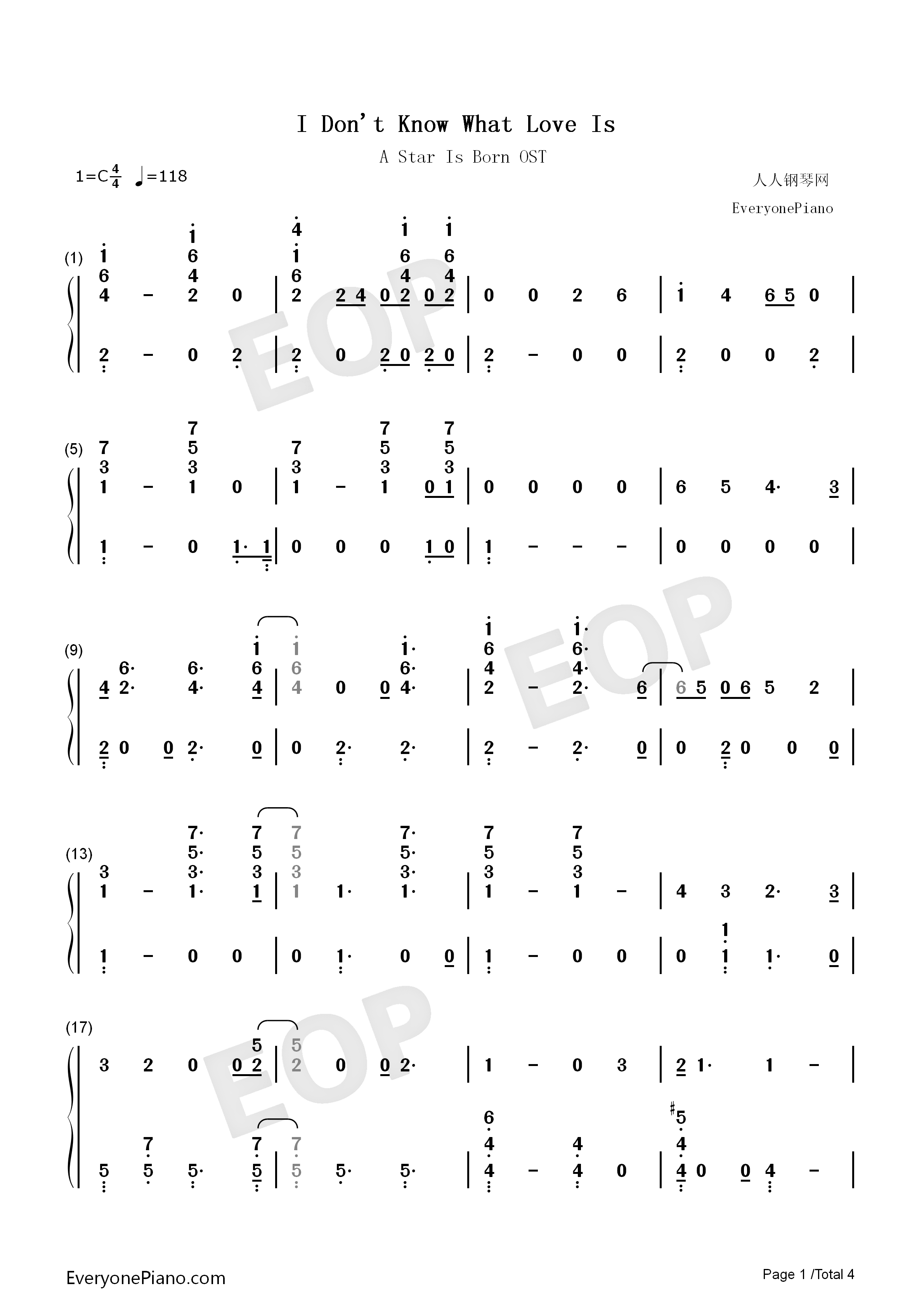 I_Don't_Know_What_Love_Is钢琴简谱_Lady_Gaga_Bradley_Cooper演唱