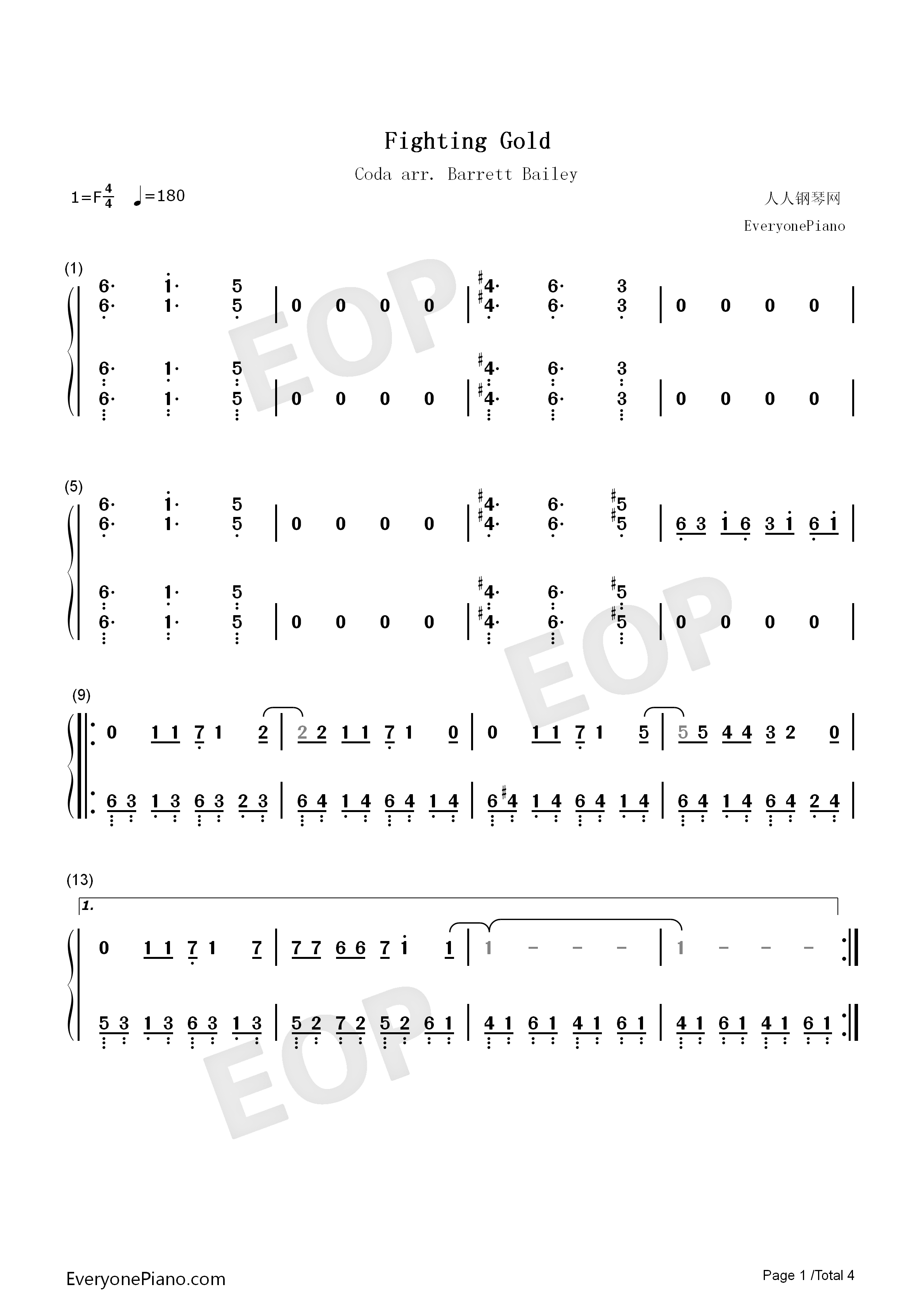 Fighting_Gold钢琴简谱_Coda演唱