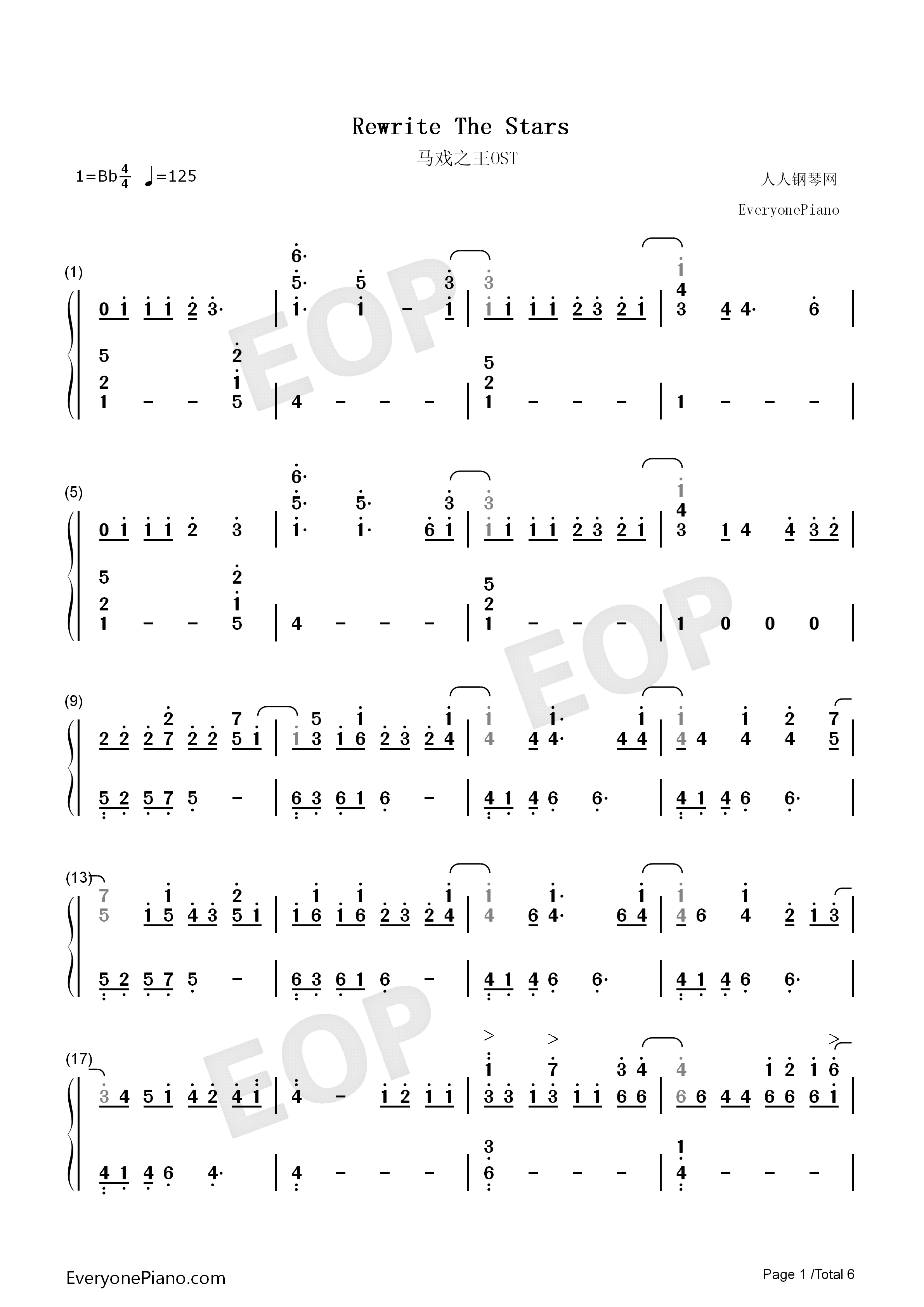 Rewrite_The_Stars钢琴简谱_Zac_Efron_Zendaya演唱