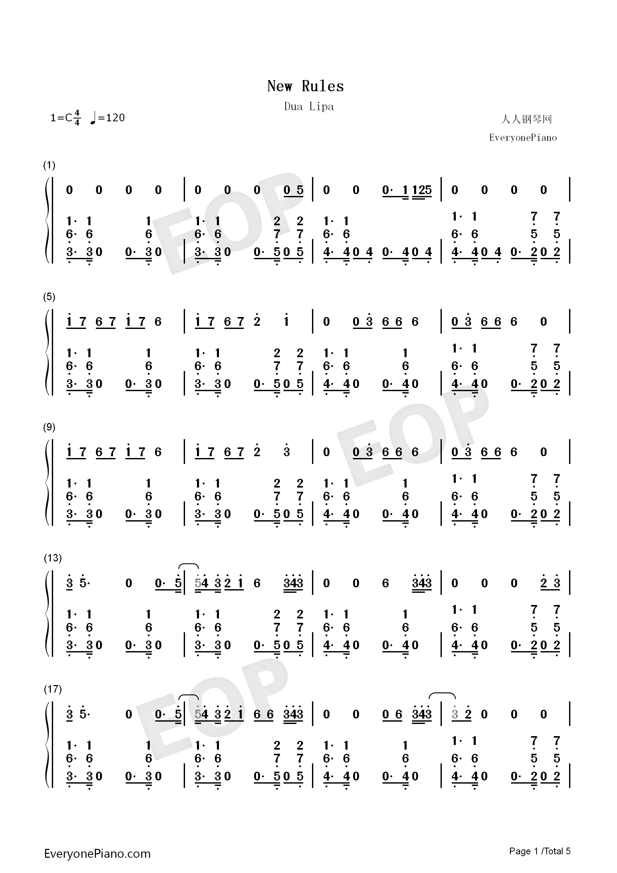New_Rules钢琴简谱_Dua_Lipa演唱