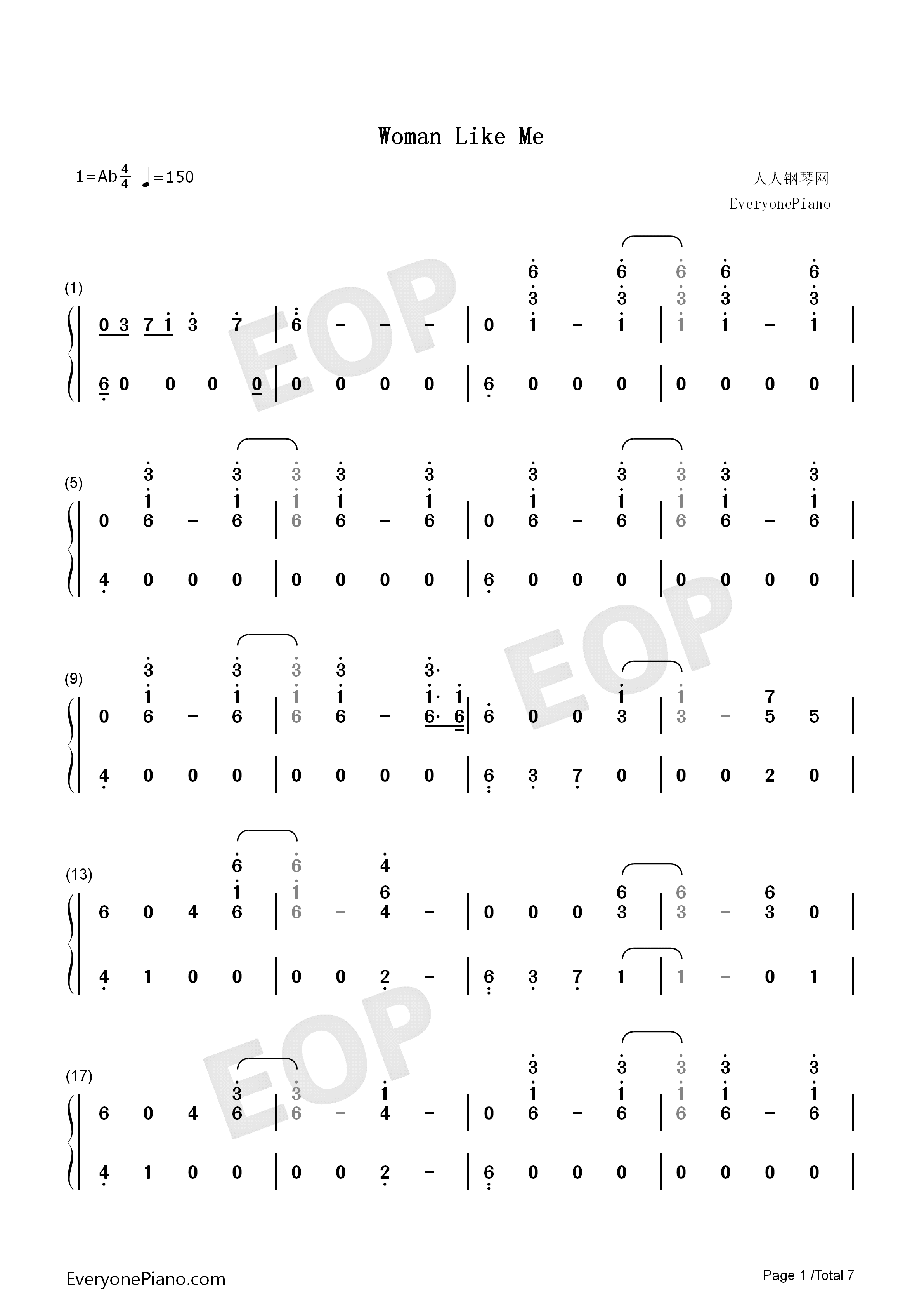 Woman_Like_Me钢琴简谱_Little_Mix_Nicki_Minaj演唱