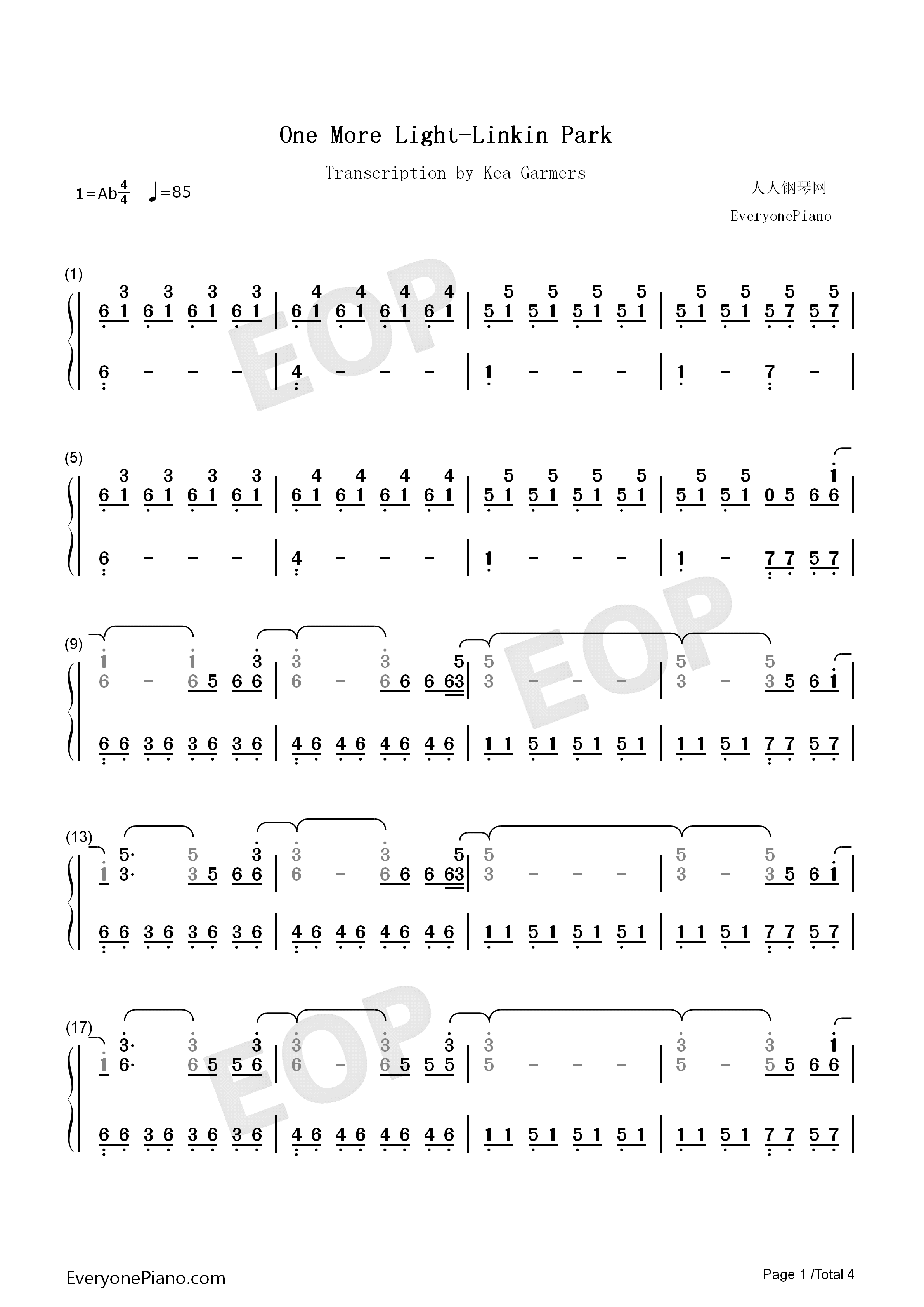 One_More_Light钢琴简谱_Linkin_Park演唱