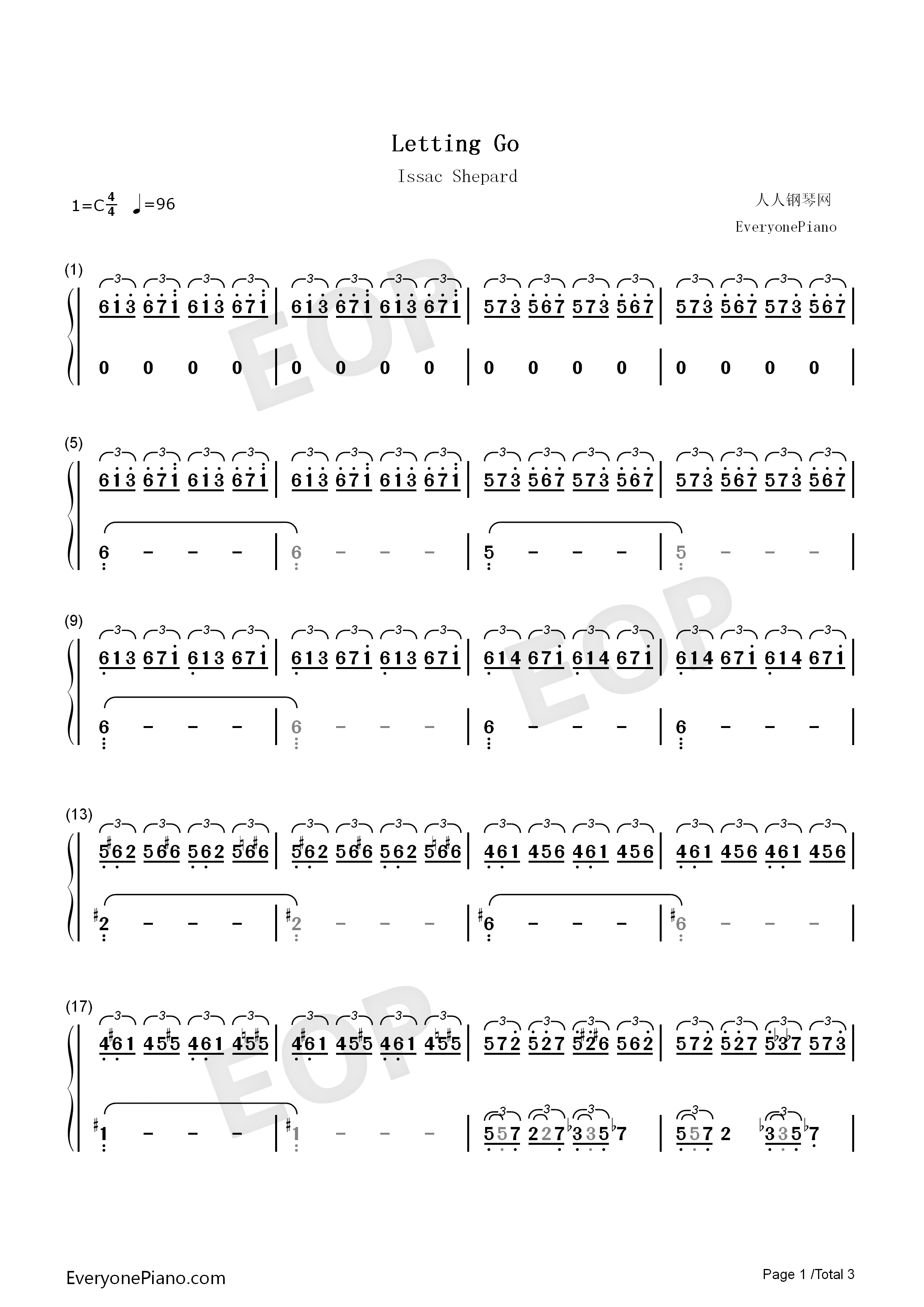 Letting_Go钢琴简谱_Isaac_Shepard演唱