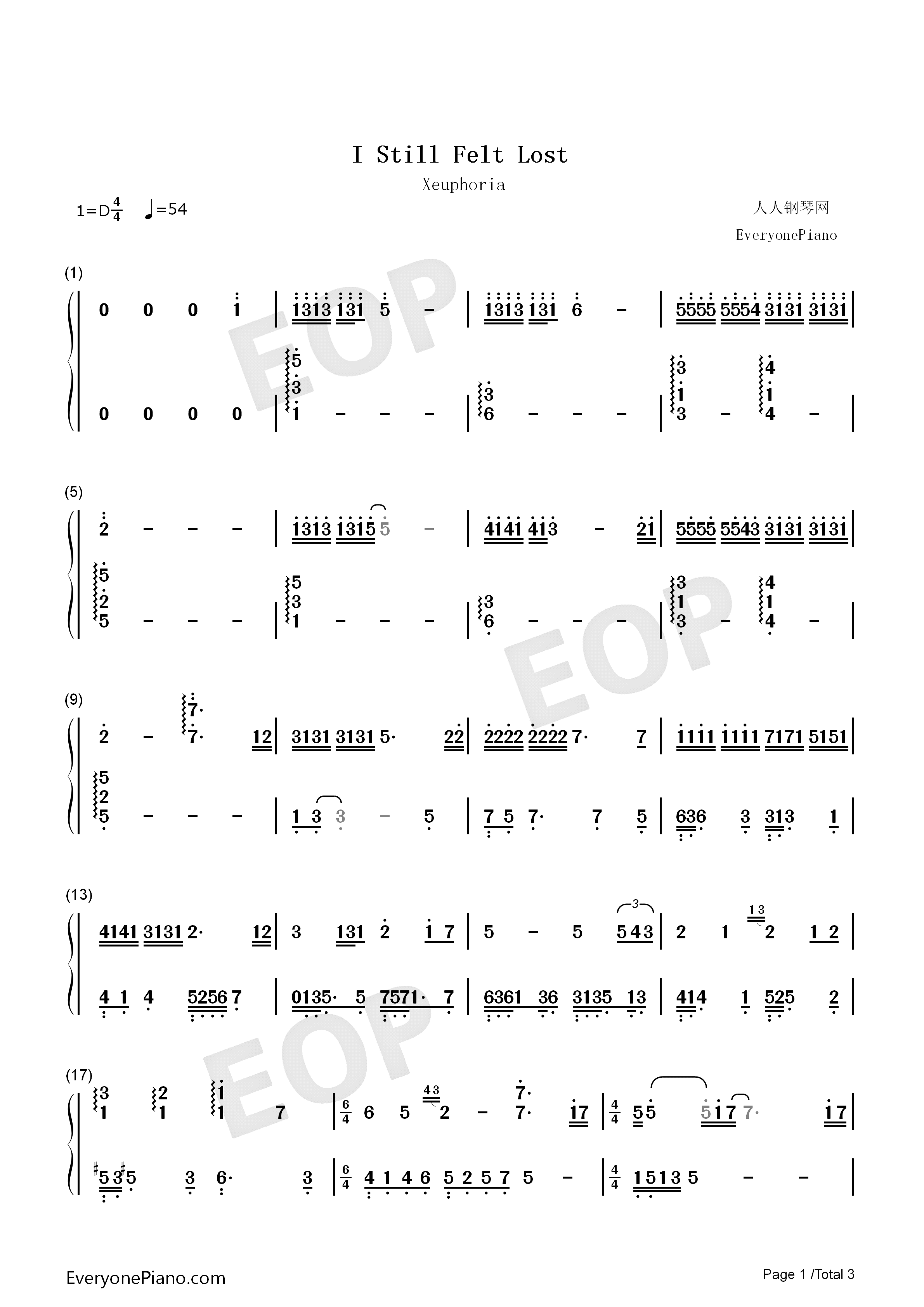 I_Still_Felt_Lost钢琴简谱_Xeuphoria演唱