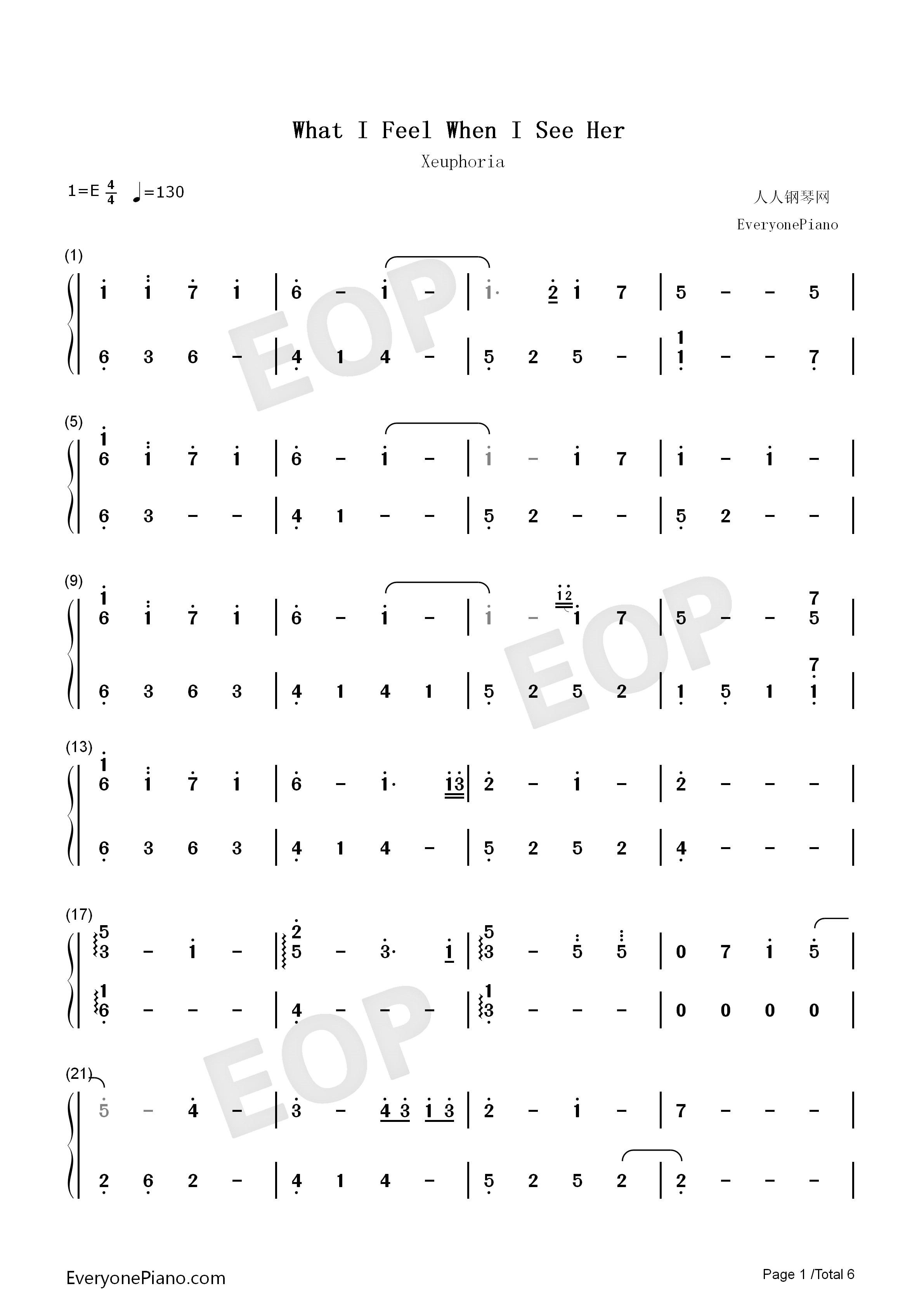 What_I_Feel_When_I_See_Her钢琴简谱_Xeuphoria演唱