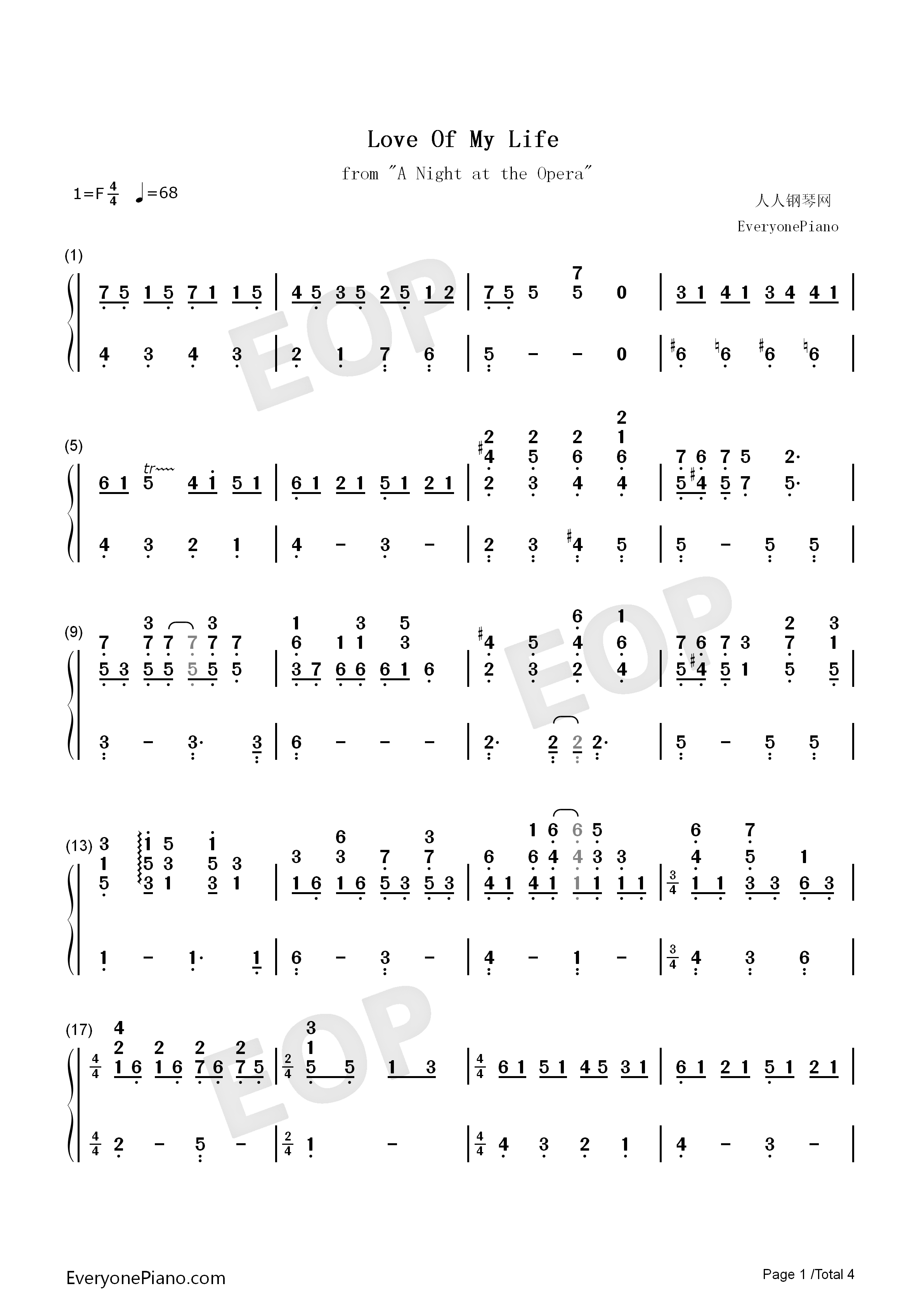 Love_of_My_Life钢琴简谱_Queen演唱