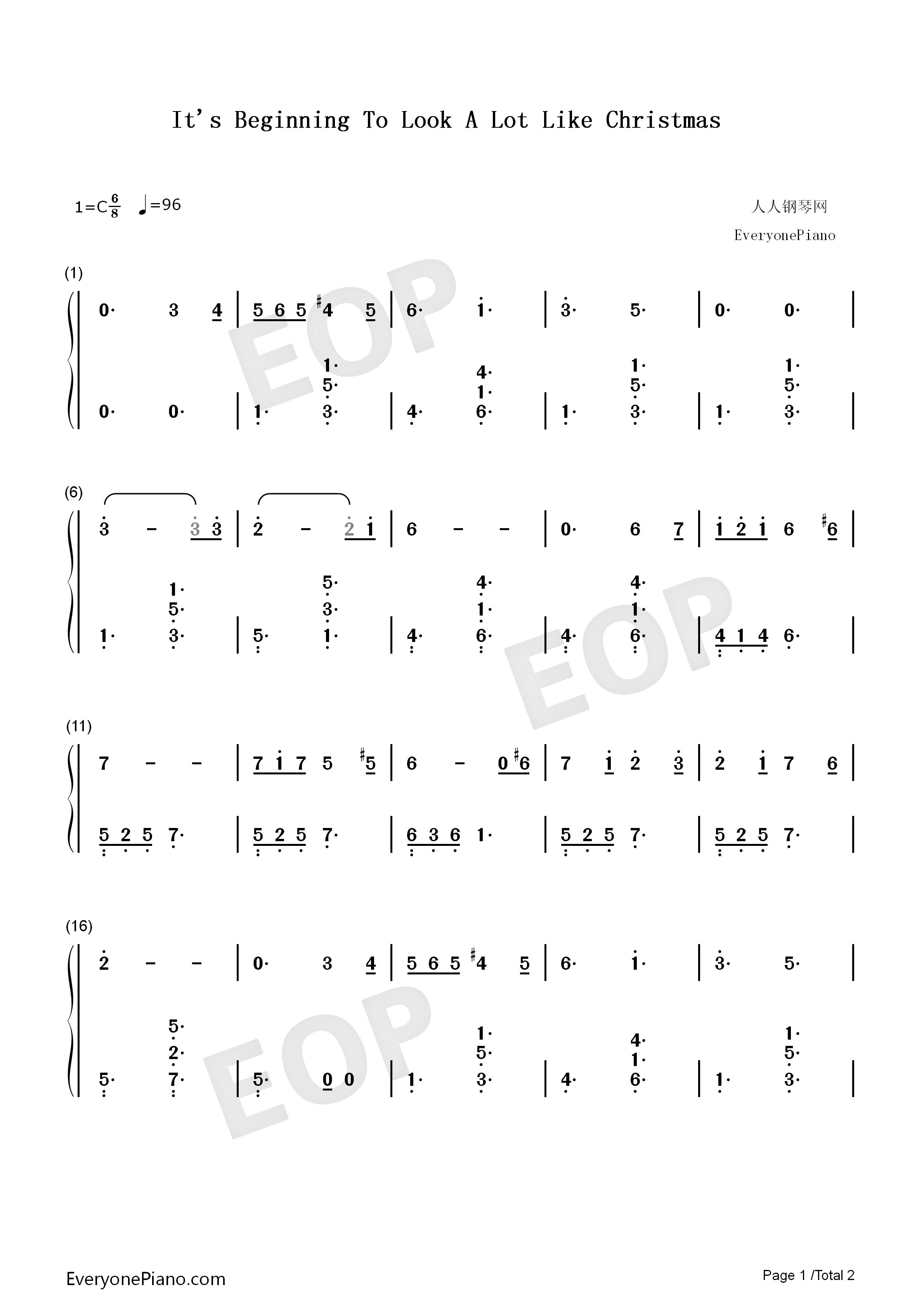 It's_Beginning_to_Look_a_Lot_Like_Christmas钢琴简谱_Meredith_Willson演唱