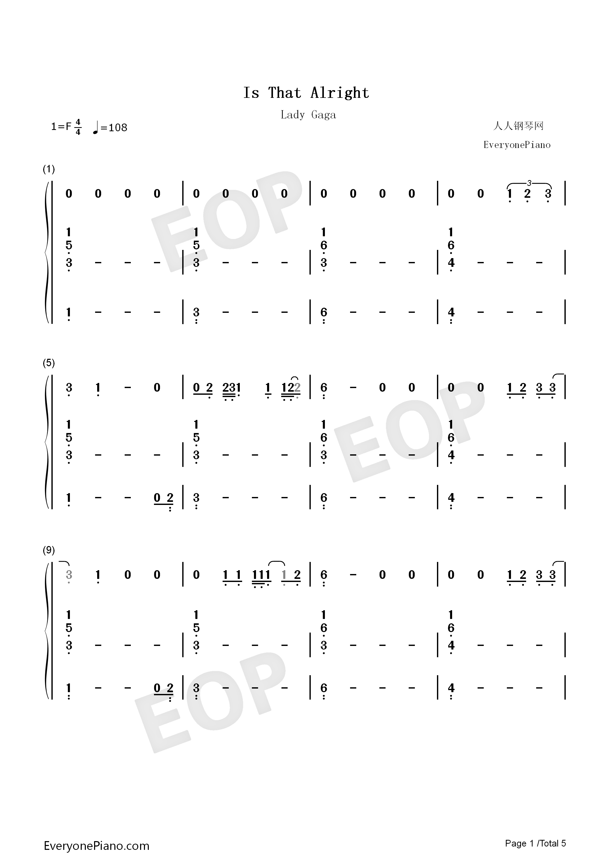 Is_That_Alright钢琴简谱_Lady_Gaga演唱