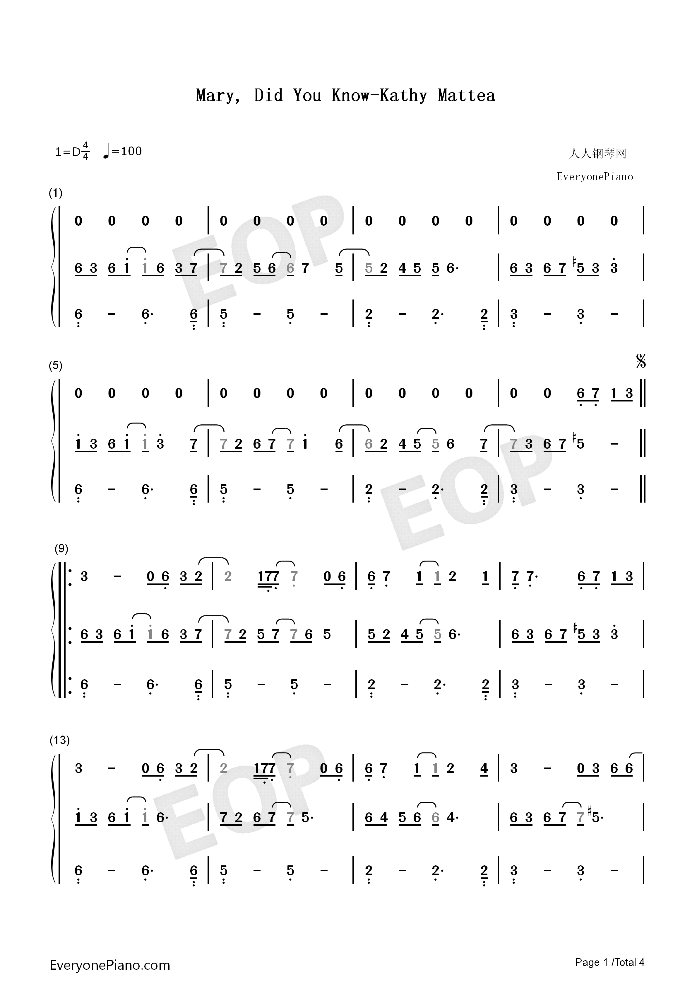 Mary_Did_You_Know钢琴简谱_Kathy_Mattea演唱