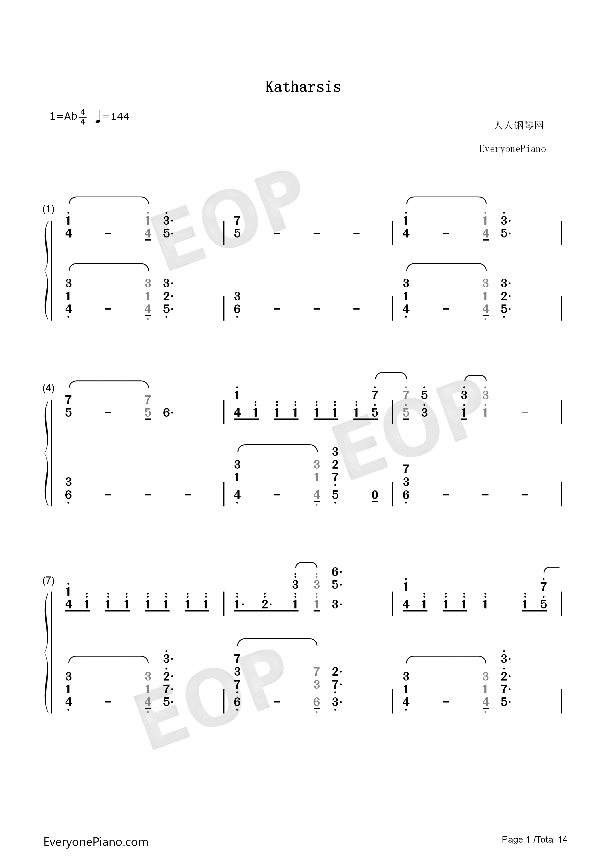 Katharsis钢琴简谱_TK_from_凛冽时雨演唱