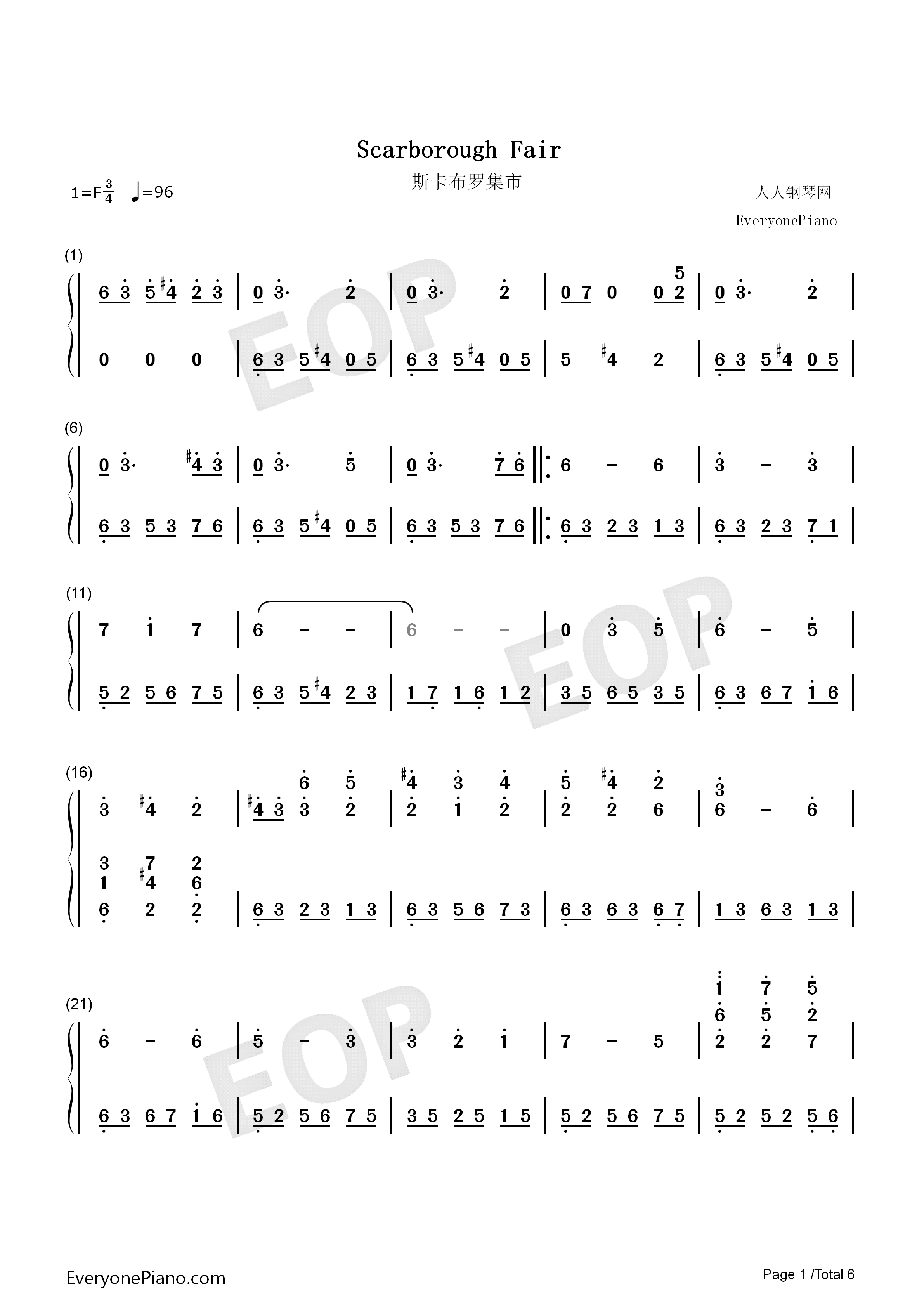 Scarborough_Fair钢琴简谱_莎拉·布莱曼__Sarah_Brightman演唱