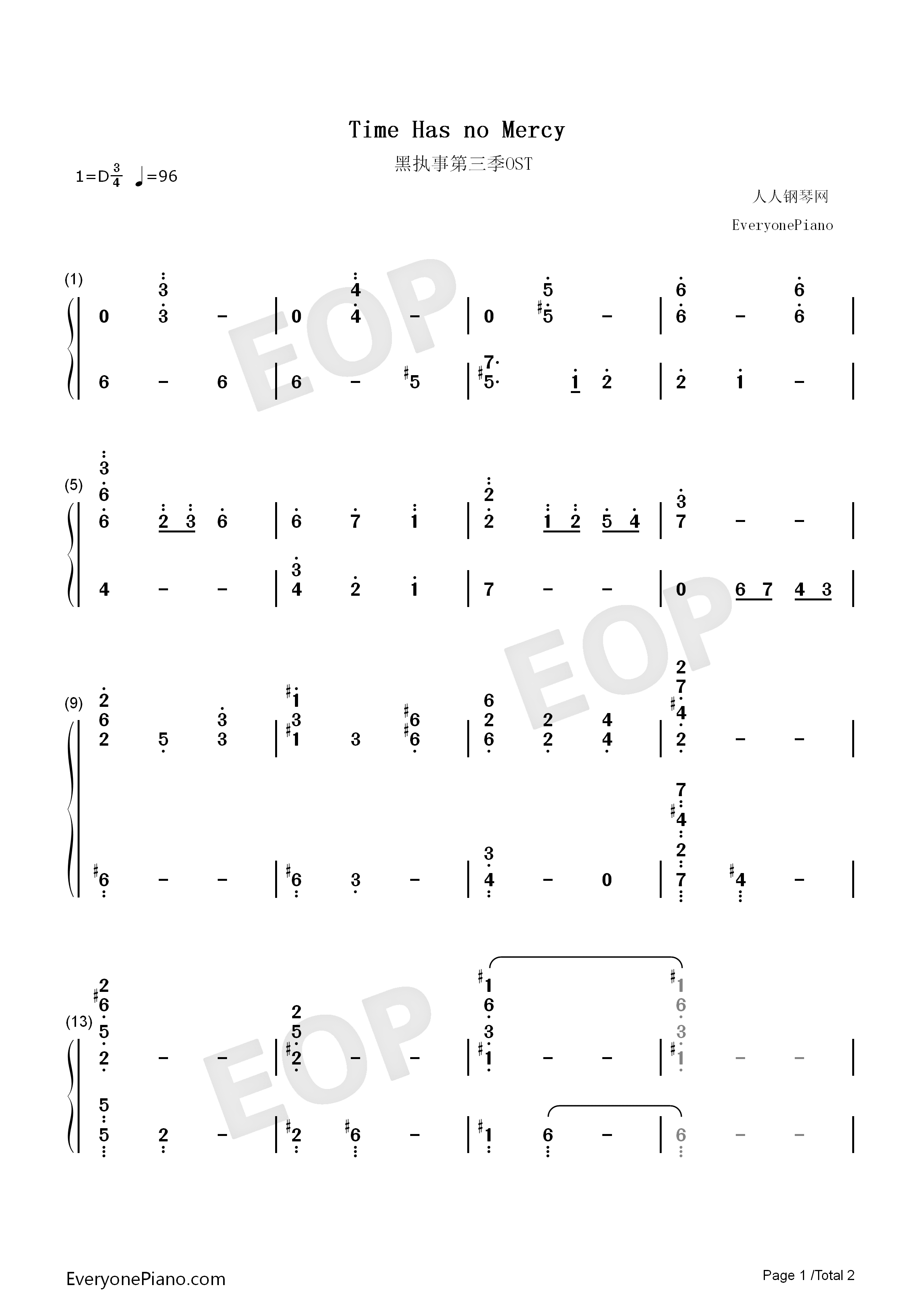 Time_Has_No_Mercy钢琴简谱_光田康典演唱