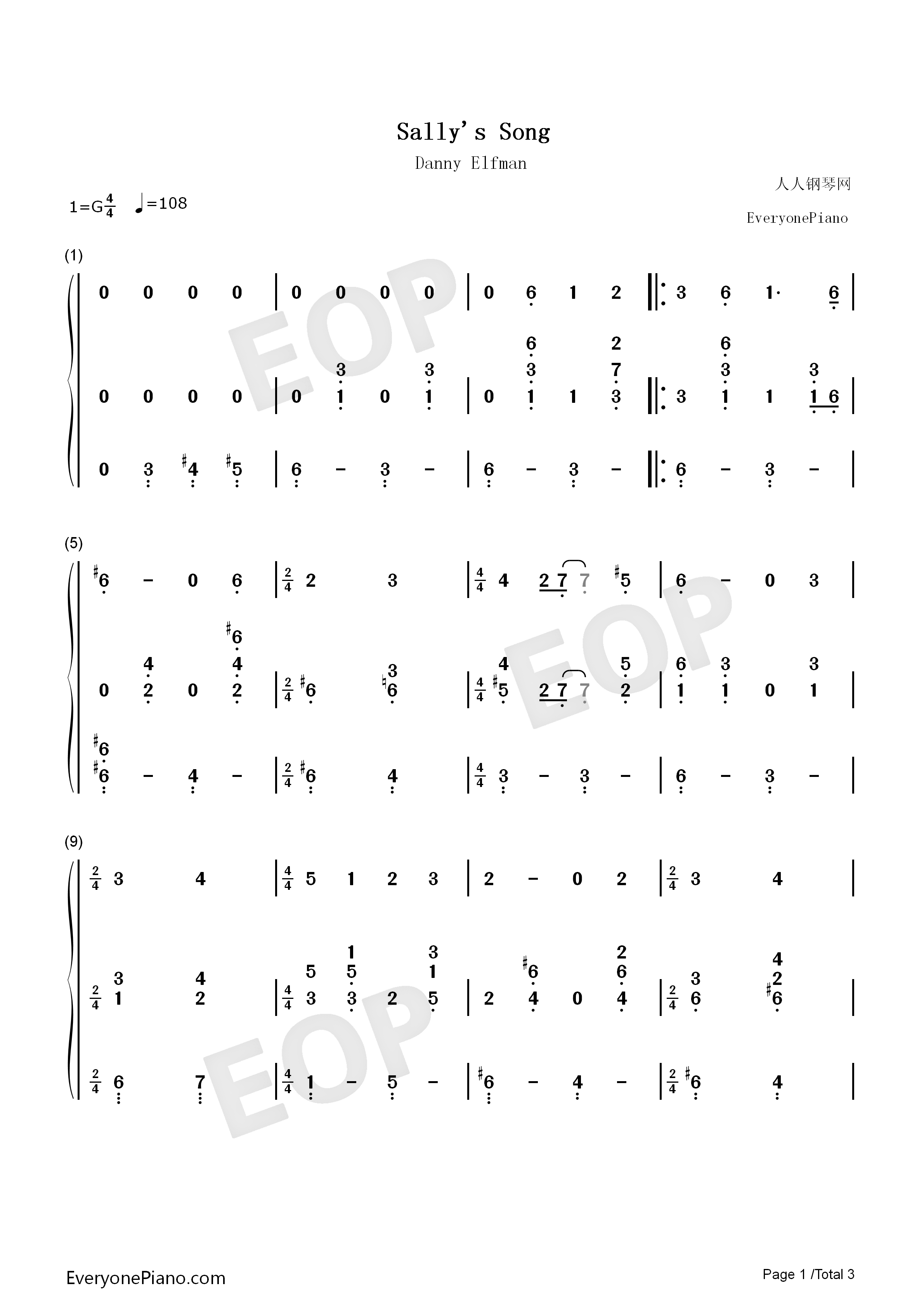 Sally's_Song钢琴简谱_Danny_Elfman演唱