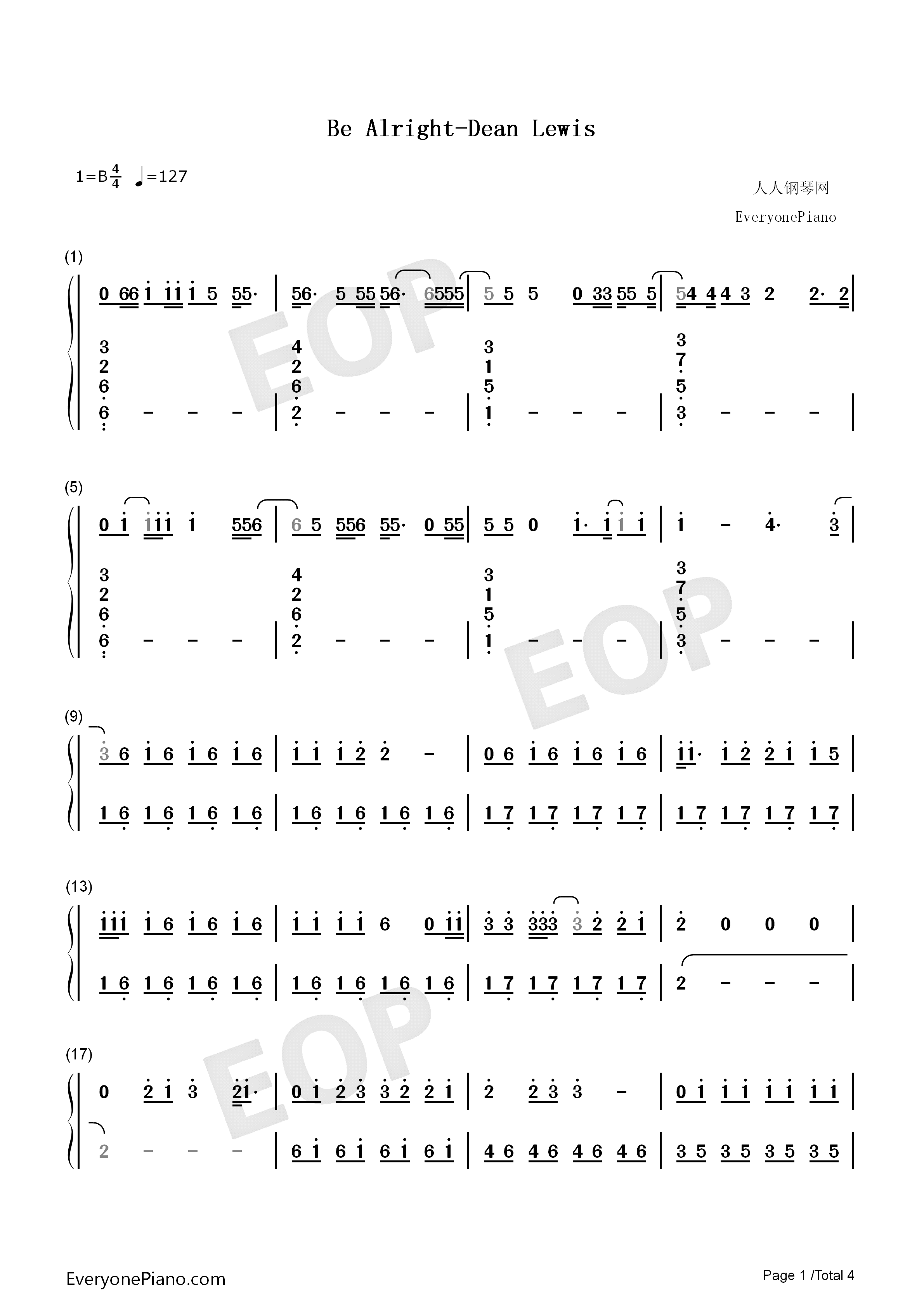 Be_Alright钢琴简谱_Dean_Lewis演唱