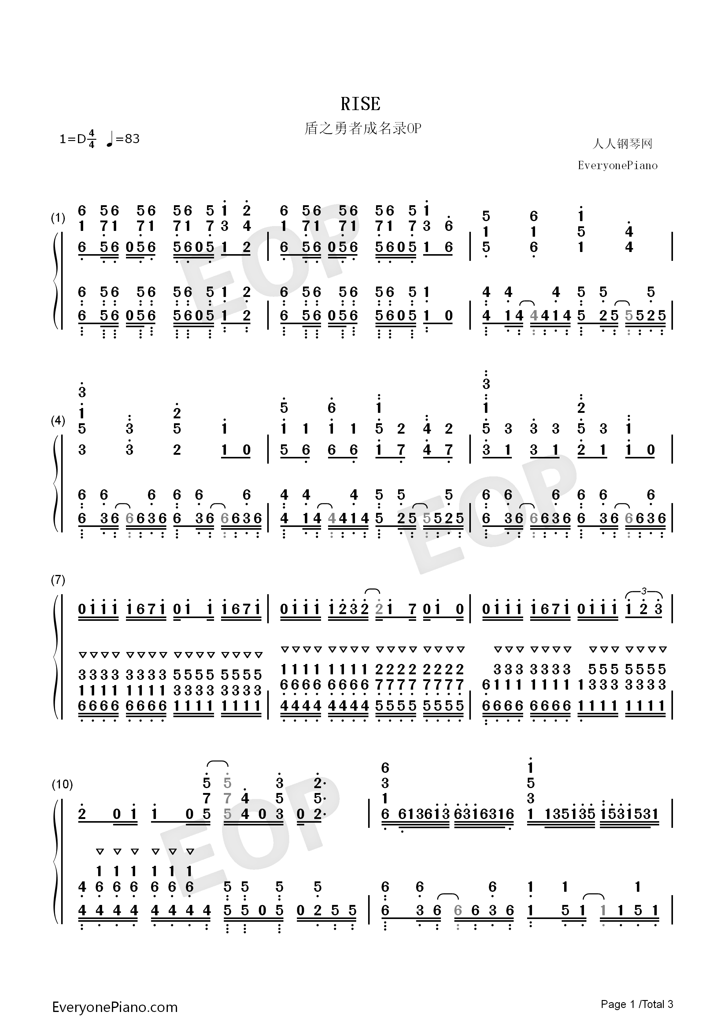 RISE钢琴简谱_MADKID演唱