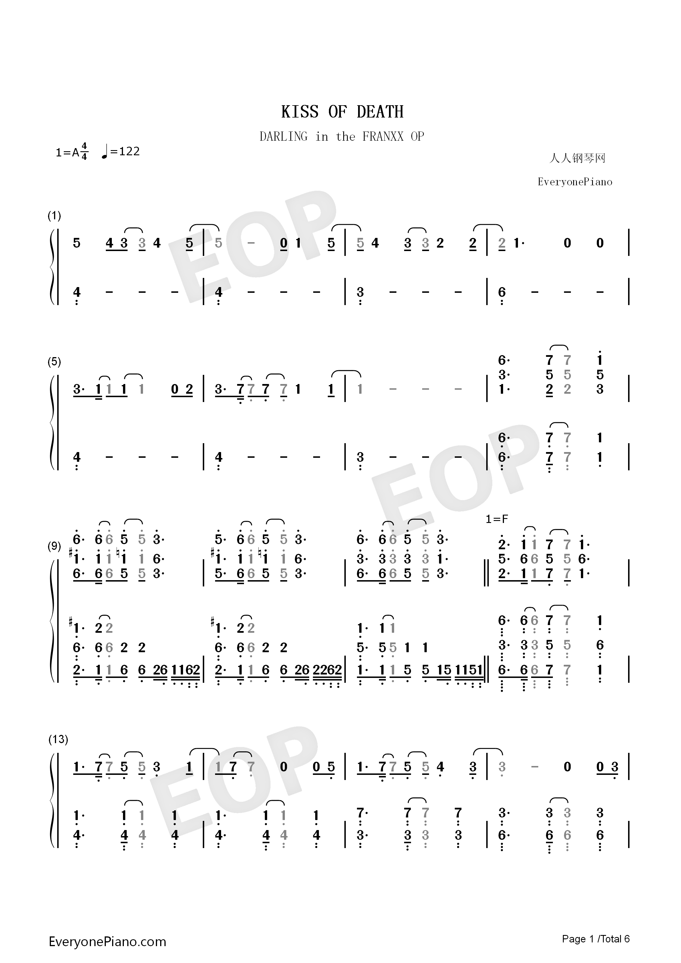 KISS_OF_DEATH钢琴简谱_中岛美嘉演唱