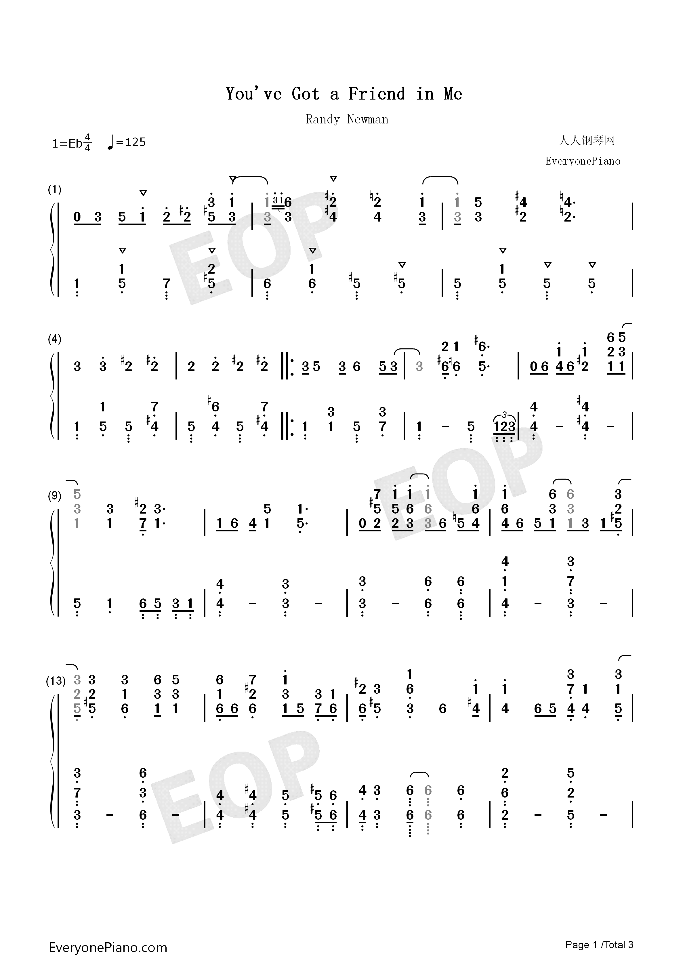 You've_Got_a_Friend_in_Me钢琴简谱_Randy_Newman演唱