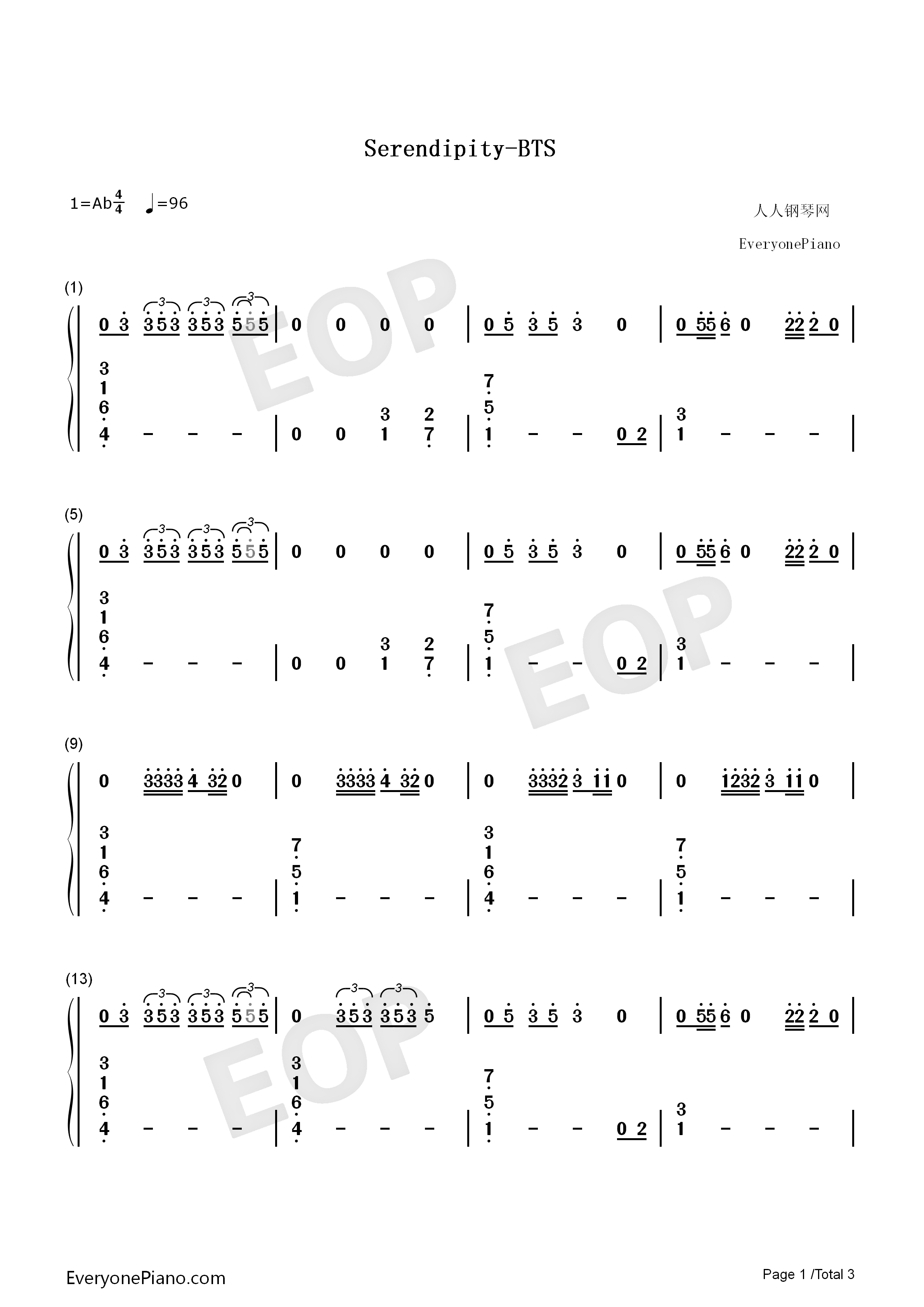 Serendipity钢琴简谱_防弹少年团演唱