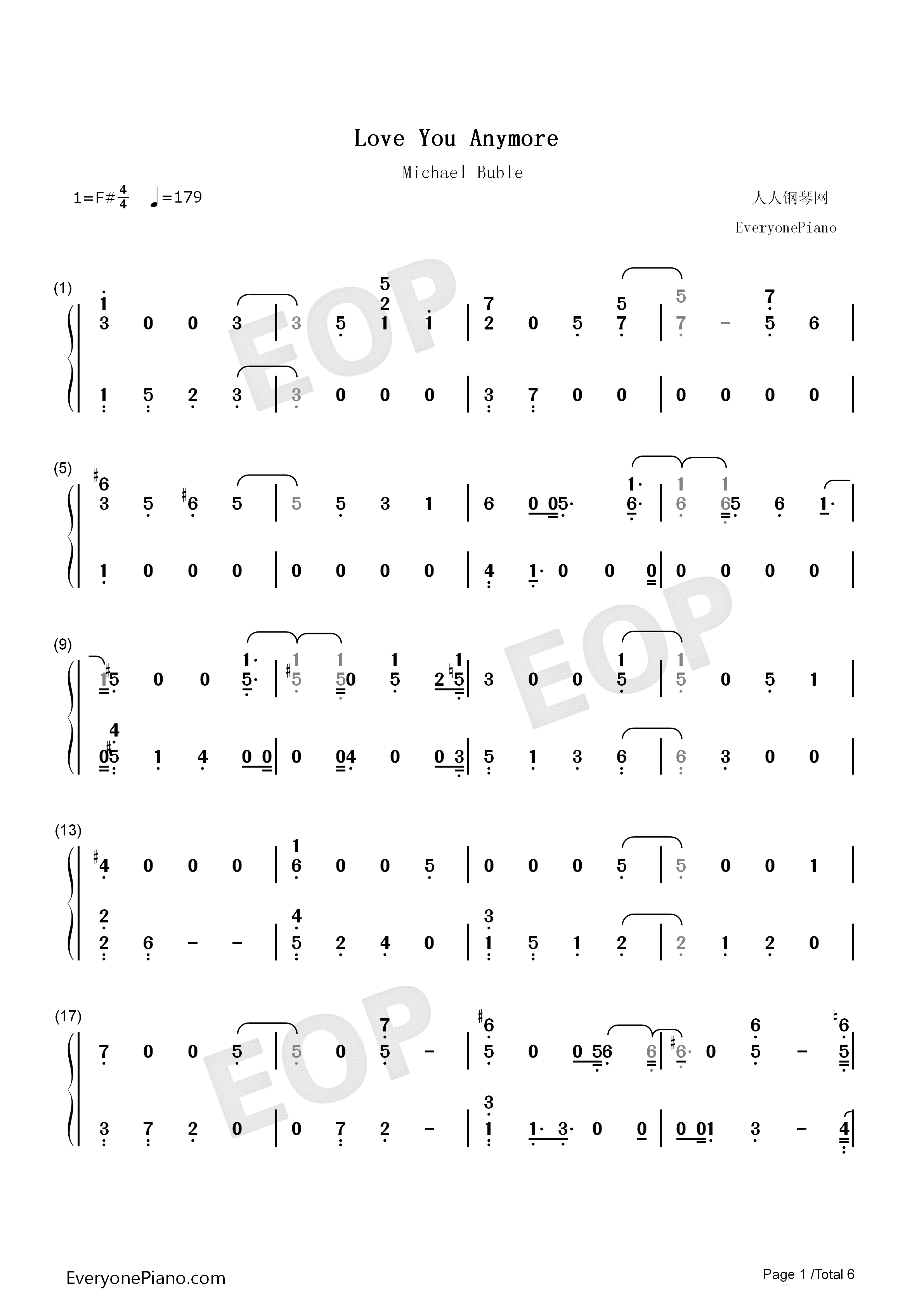 Love_You_Anymore钢琴简谱_Michael_Buble演唱