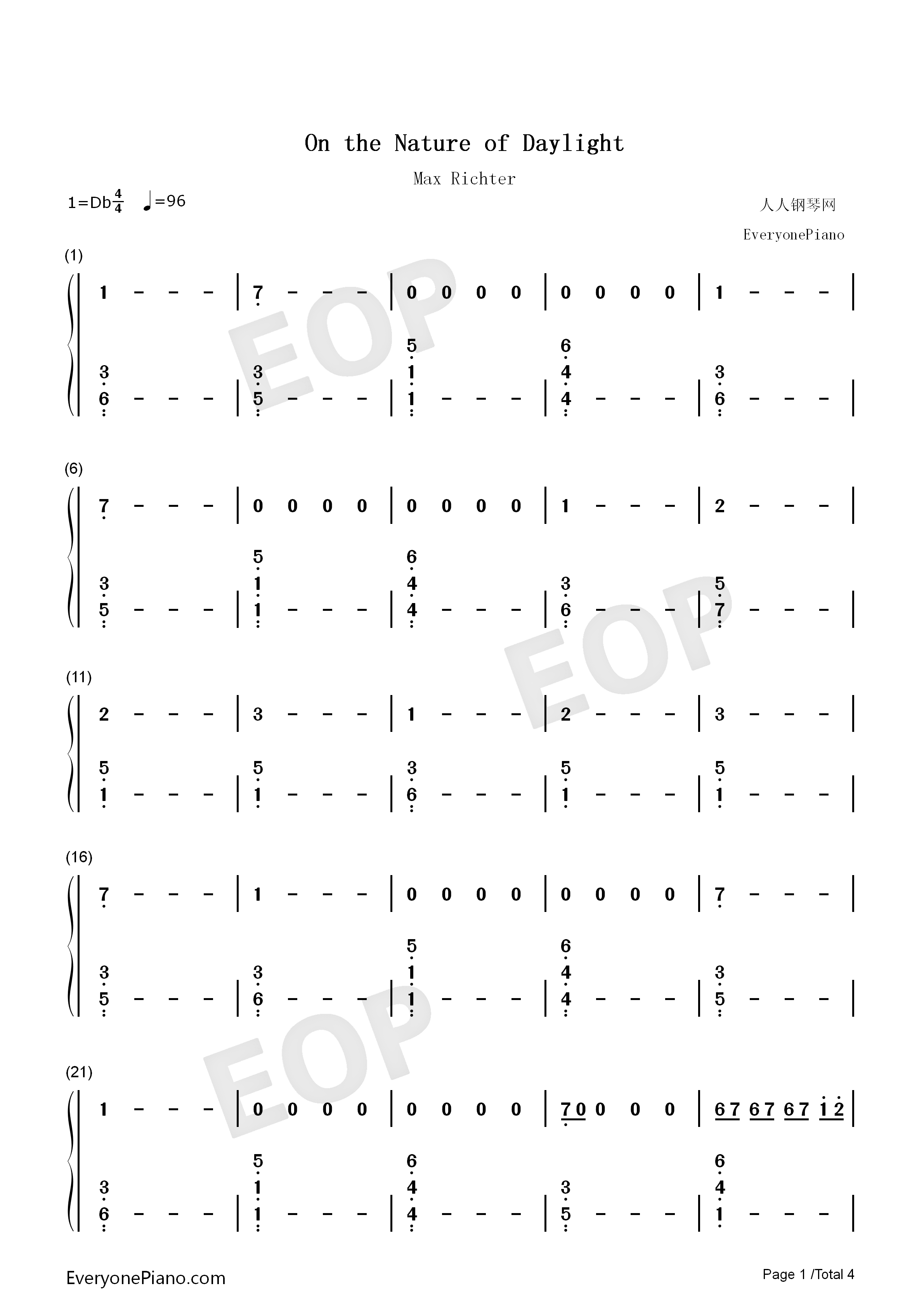 On_the_Nature_of_Daylight钢琴简谱_Max_Richter演唱