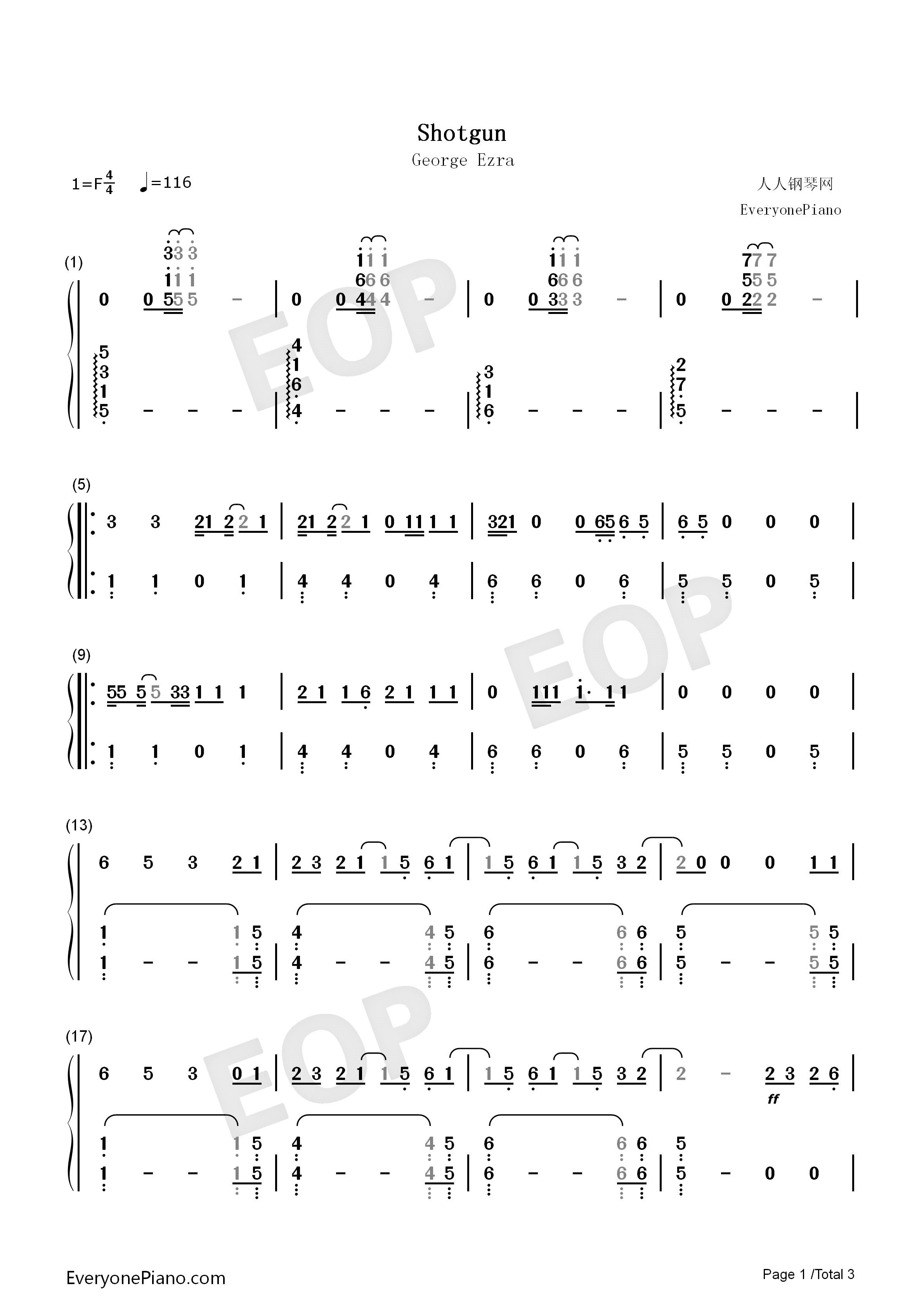Shotgun钢琴简谱_George_Ezra演唱