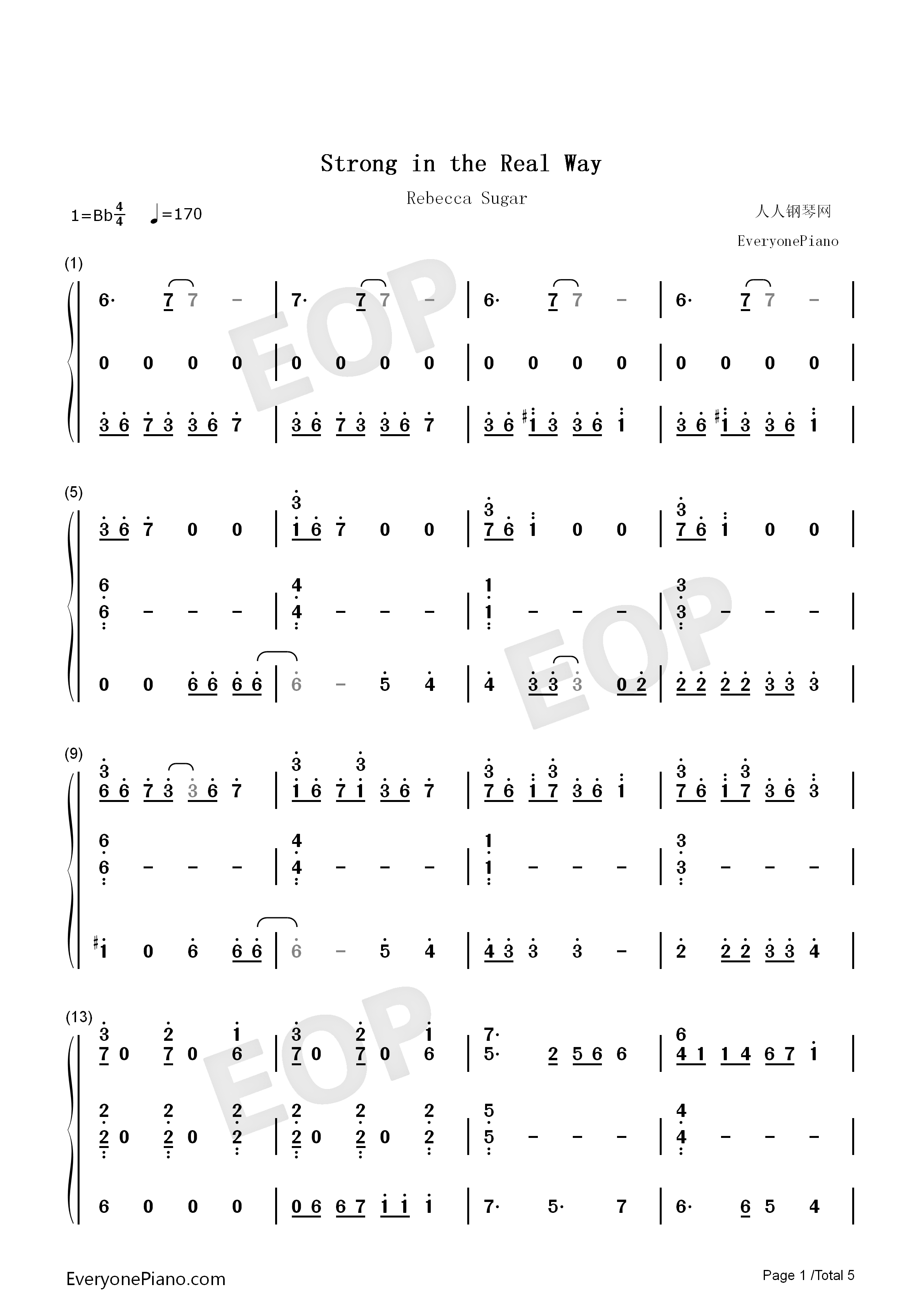 Strong_in_the_Real_Way钢琴简谱_Rebecca_Sugar演唱