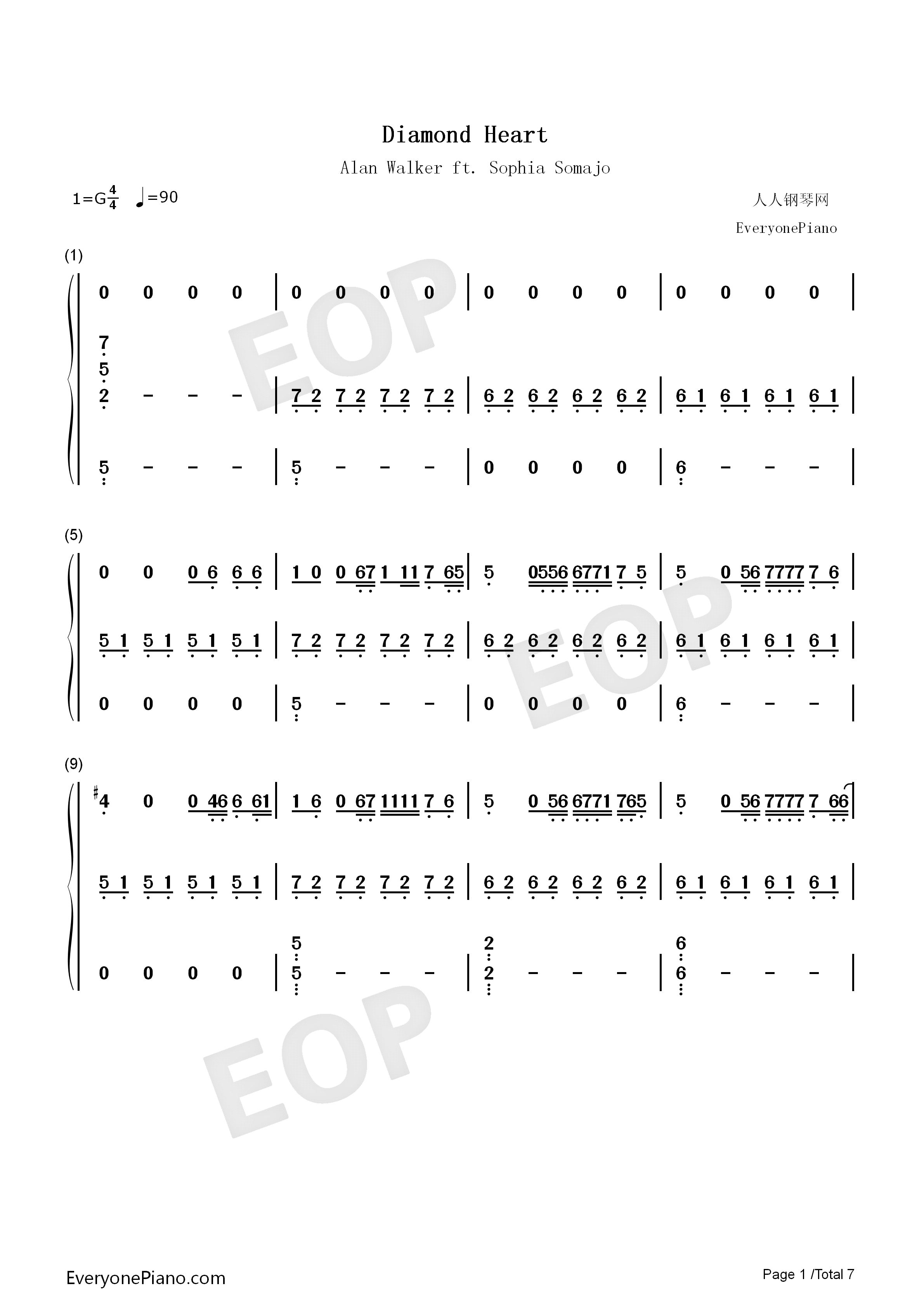 Diamond_Heart钢琴简谱_Alan_Walker_Sophia_Somajo演唱